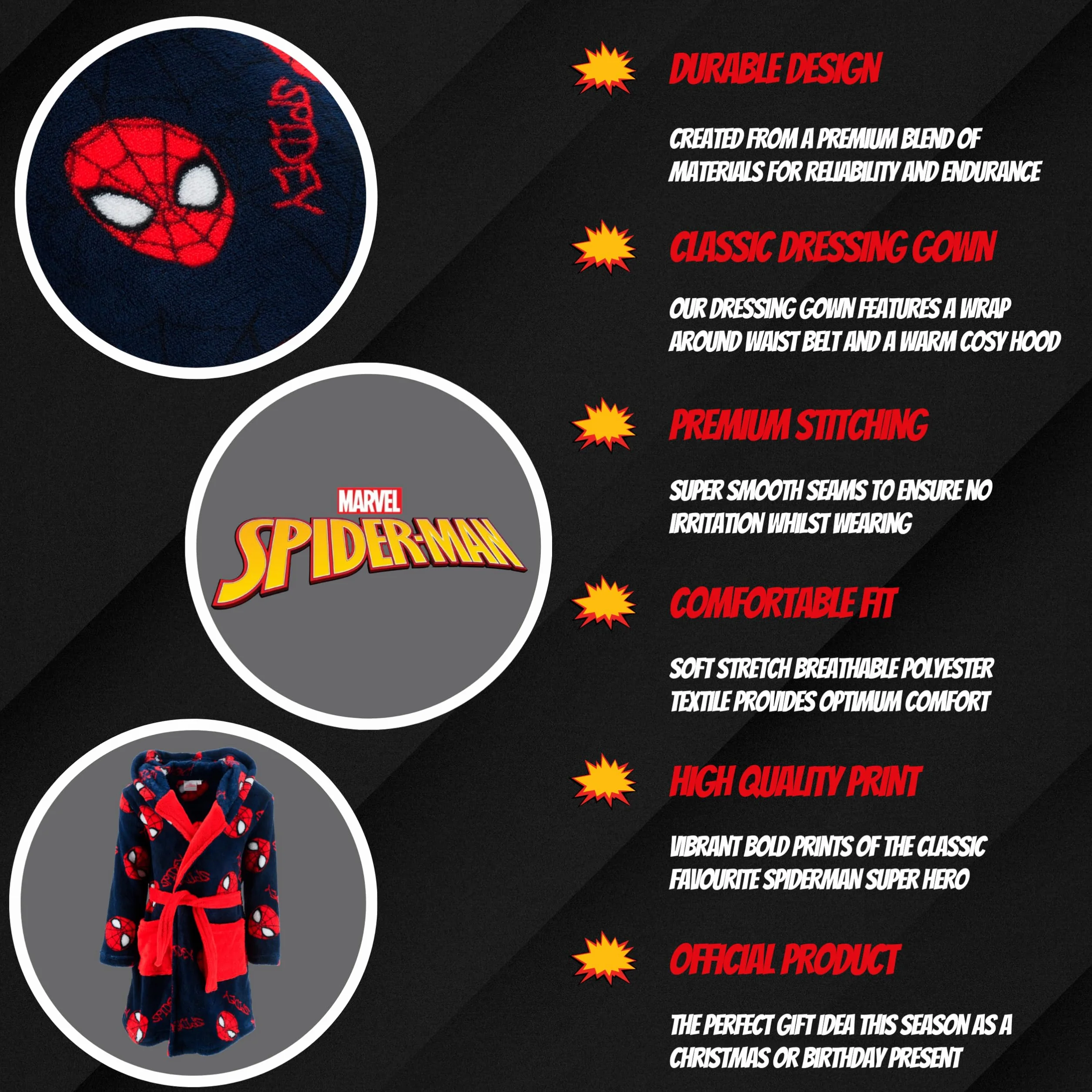 Spiderman Robe de Chambre Garçons Doux Maison Enfants Cadeau Taille 6 Ans Rouge