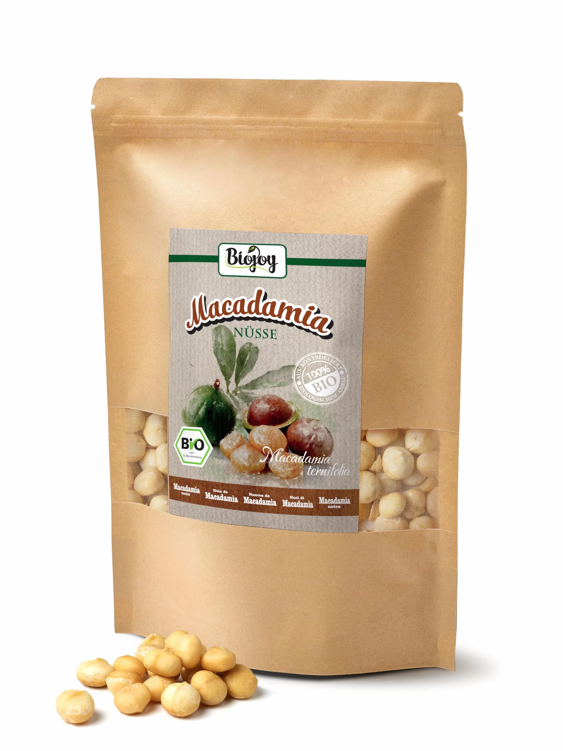 Biojoy Noix de Macadamia BIO (1 kg), entières et non salées
