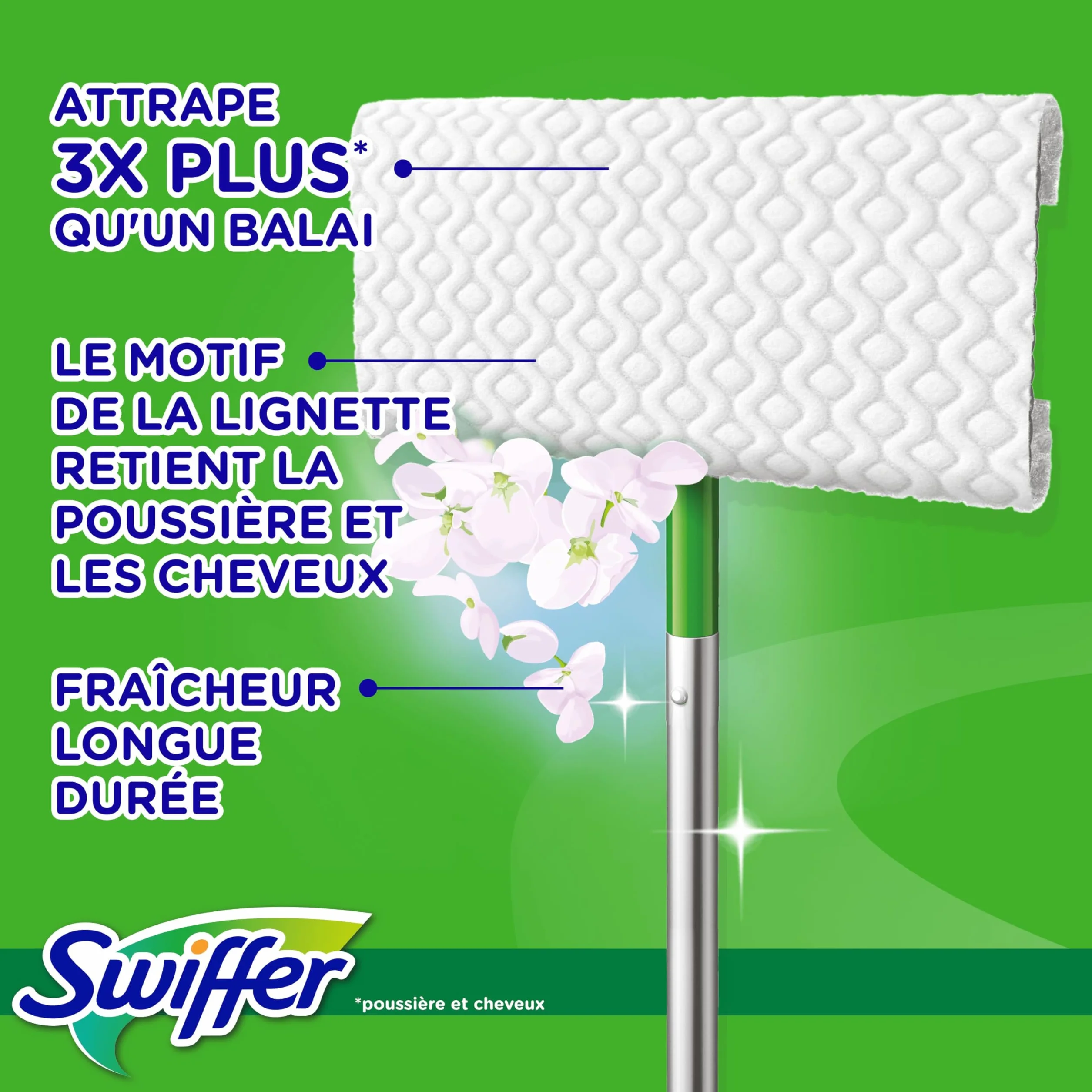 Swiffer Lingettes Balai Attrape-Poussière Sèches & Humides x123 | Attrape et retient 3x plus de poussière. Pour poils d'animaux.