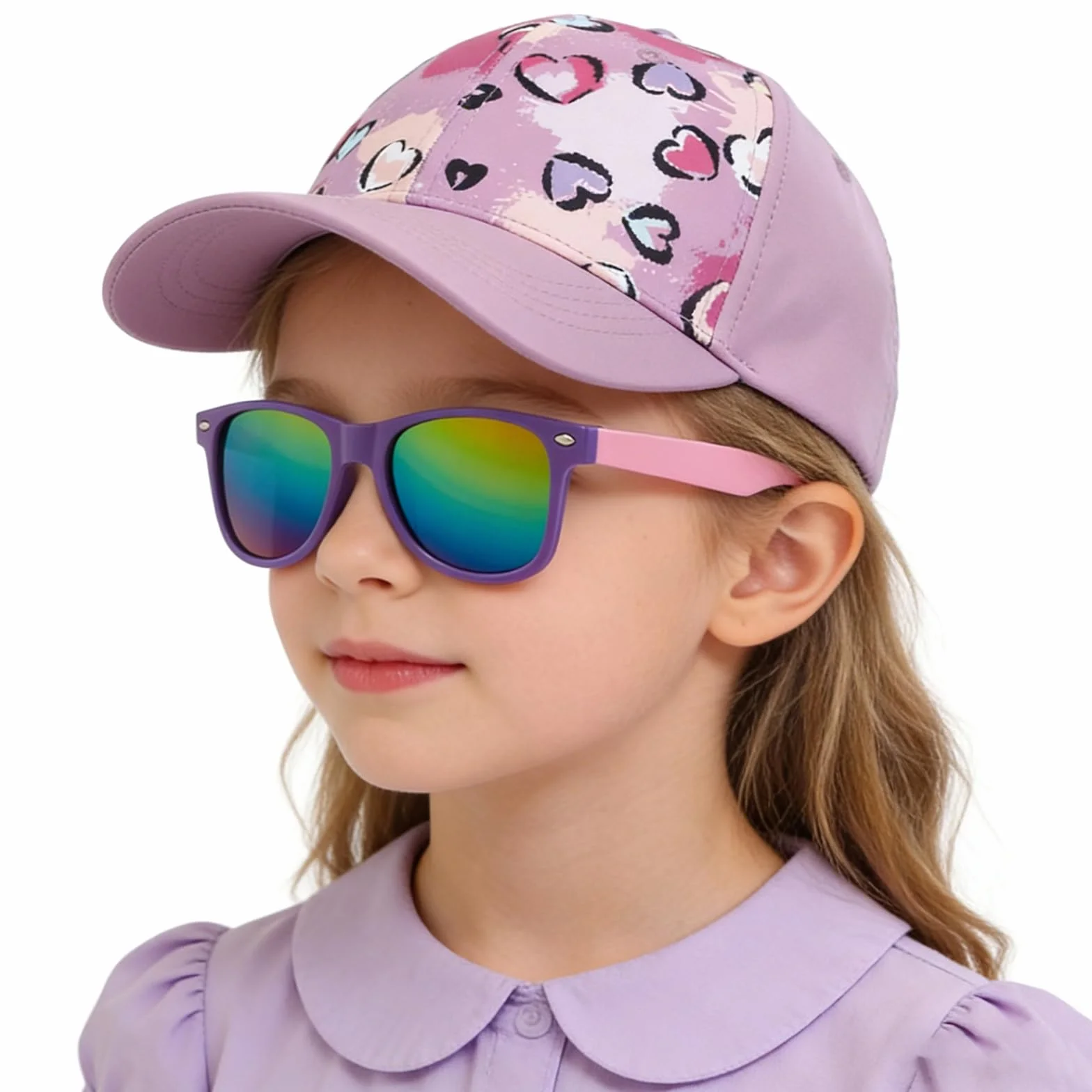 Casquette Lunettes de Soleil Enfants Fille, Chapeau de Soleil Fille Queue de Cheval Doux Confortable, Anti-Soleil Respirant