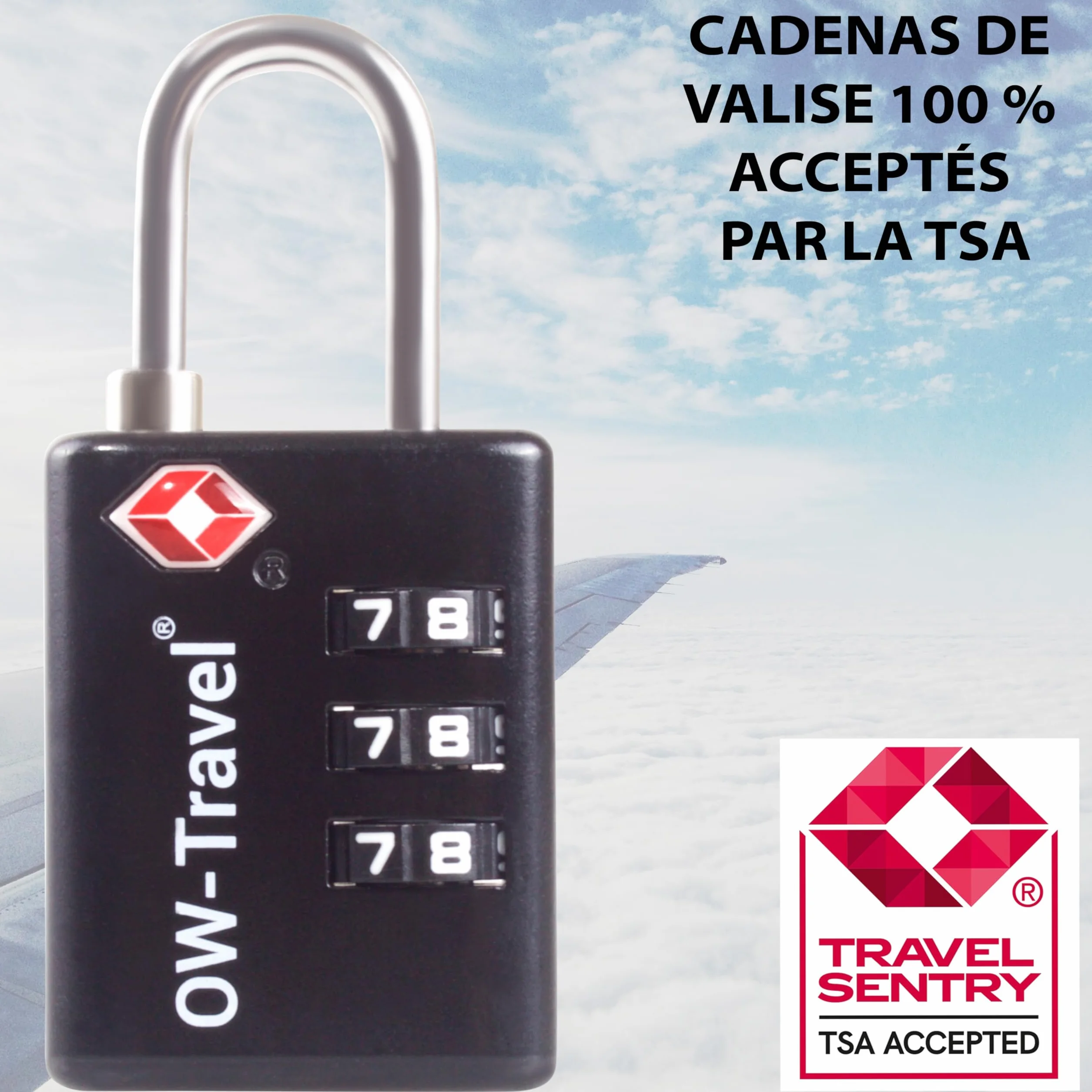 Cadenas TSA pour Valise avec Indicateur d'Ouverture, Code 3 Chiffres Antivol Bagages Avion