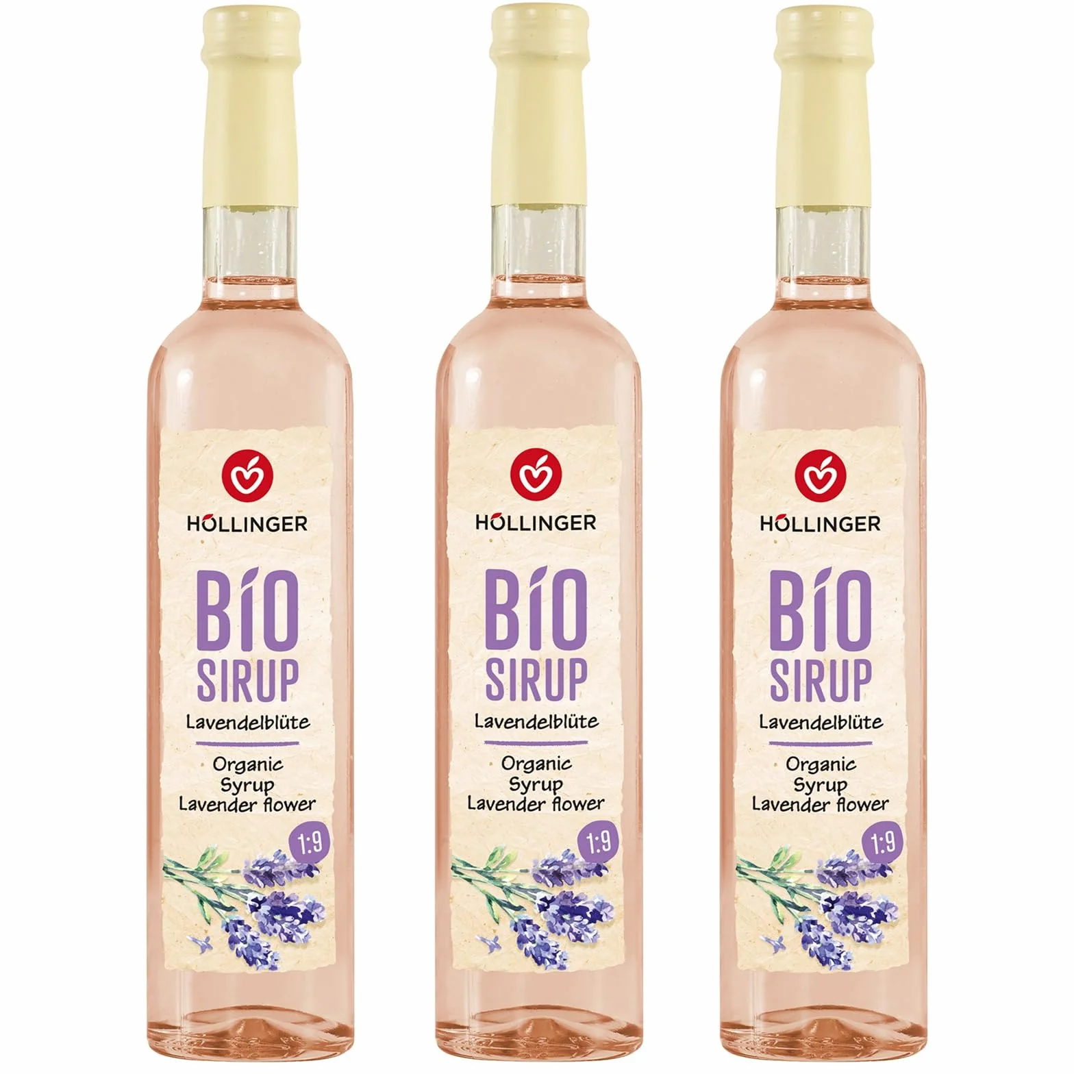 Höllinger biologique Sirop de fleurs de lavande - végétalien, bouteille en verre de 3x500 ml - détend tout au long de la journée