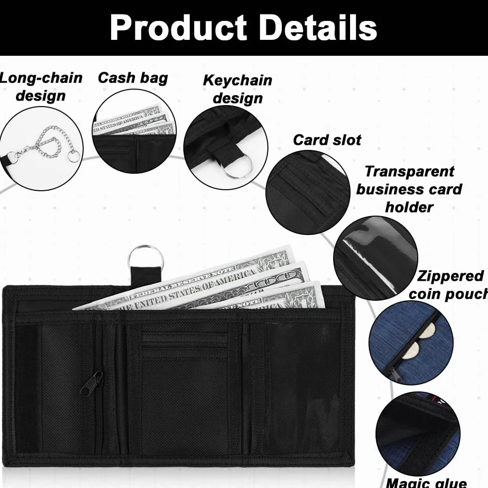 Portefeuille pliable pour homme avec chaîne à clip, 12x8x1 cm, moderne