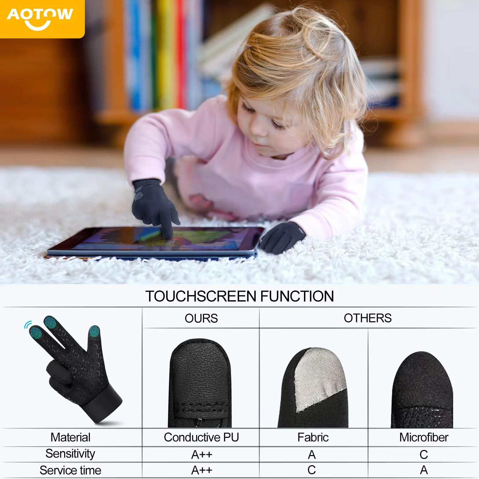 Gants d'hiver thermiques enfant écran tactile vélo chauds coupe-vent équitation 4-12 ans