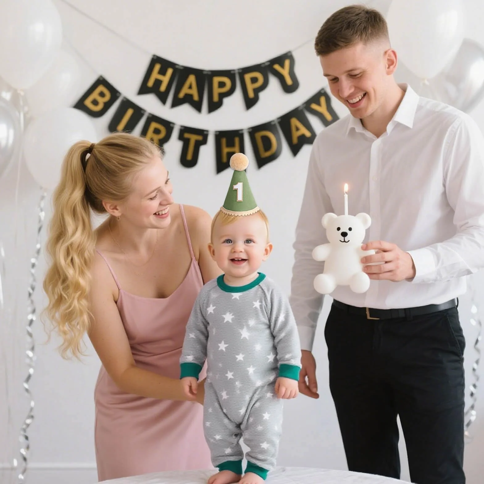DRESHOW Chapeau Anniversaire Bébé 1 an Chapeau Pointu avec Pompons Accessoires Photo Cake Smash