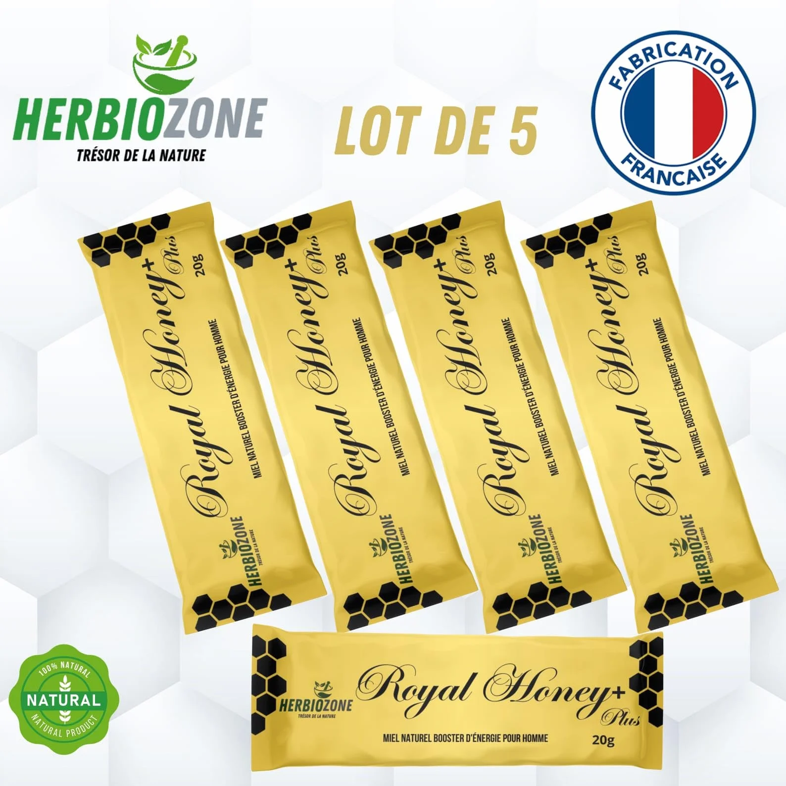 Miel aphrodisiaque Booster Naturel Puissant pour Homme Fabriqué en France 20g X 5