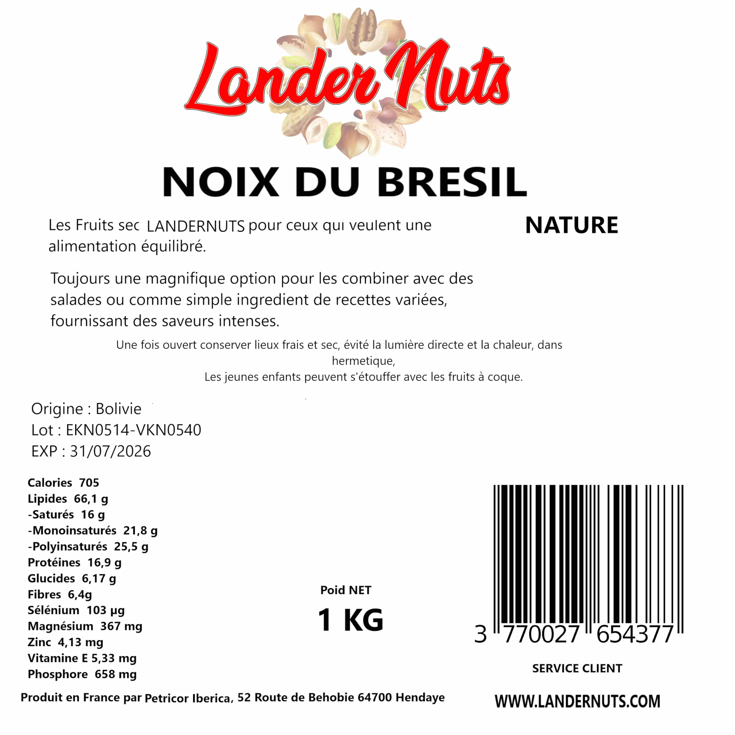 Noix du Brésil Extra entières 100% Nature Landernuts 1 kg
