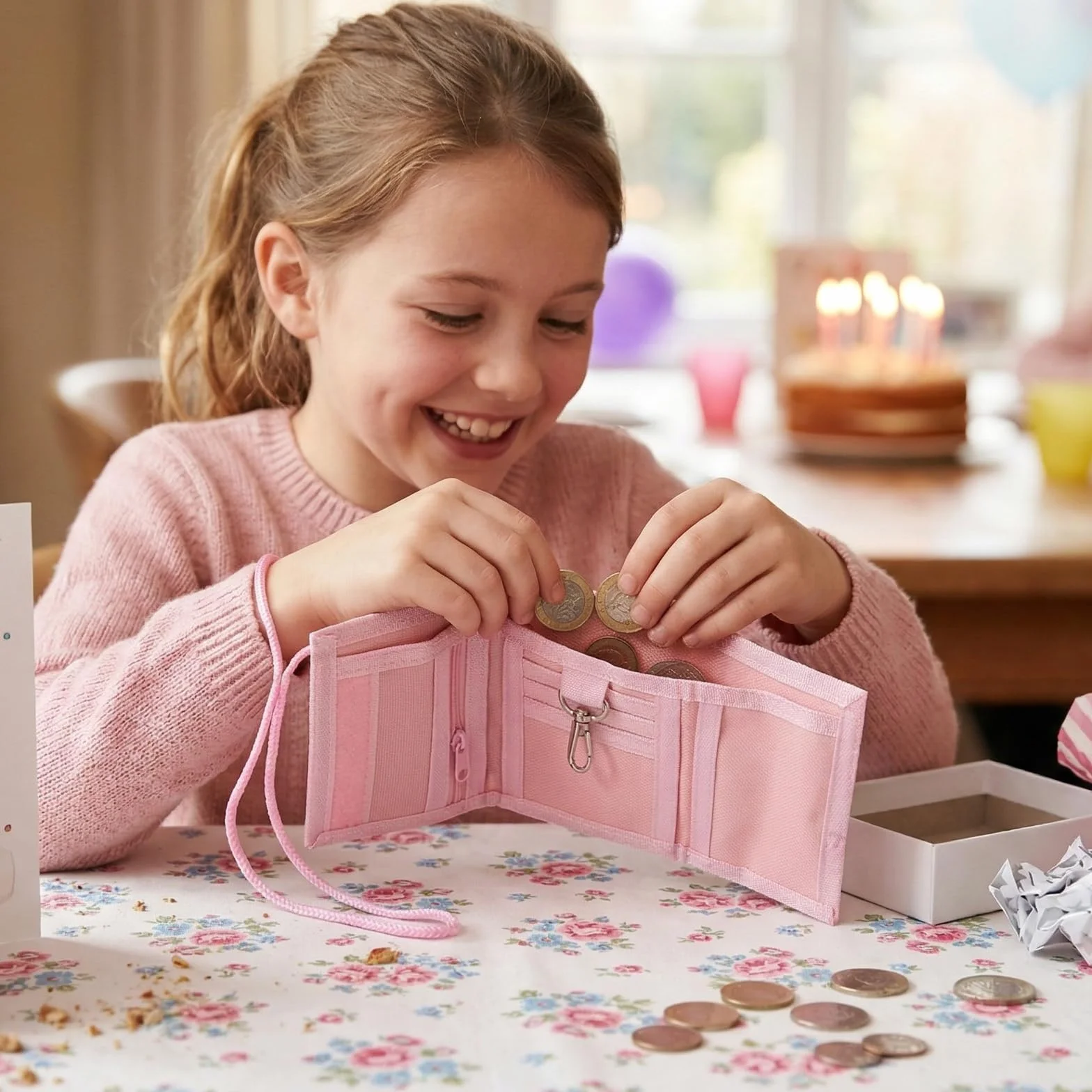 Portefeuille à 3 Volets K-Pop Porte-Cartes avec Fenêtre Transparente pour Carte de Transport (Rose)