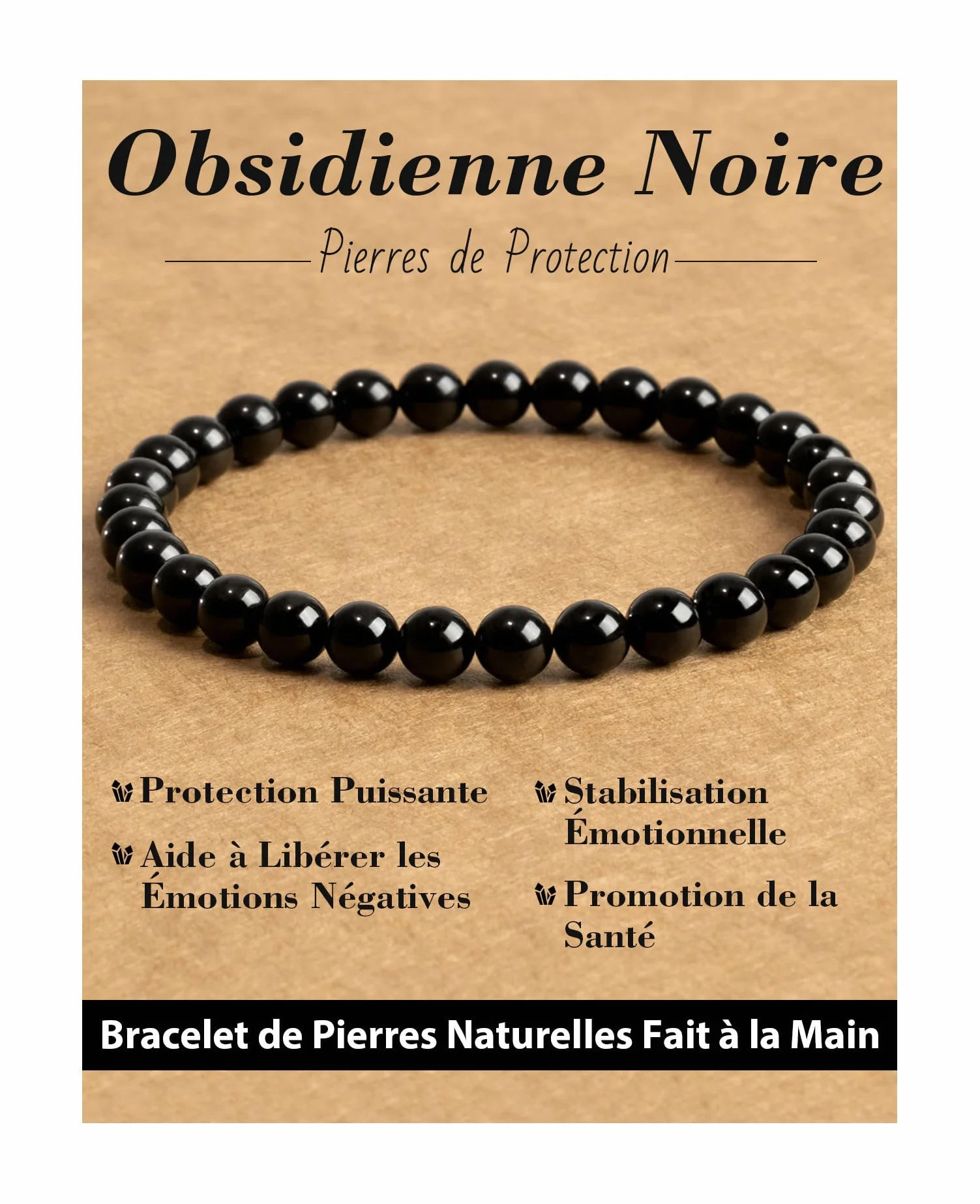 Bracelet en Pierres Naturelles 6 mm pour Femme et Homme, Perles Élastiques de Cristal Thérapeutique