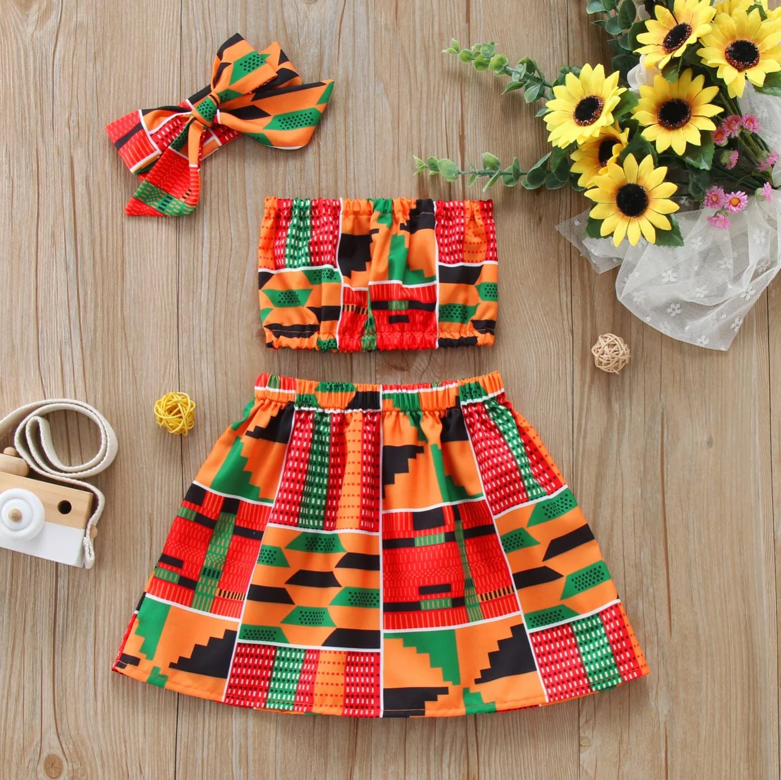 Ensemble Dashiki Africain pour Fille, Vêtements d'Été Bébé Ankara (Orange 18-24 mois)