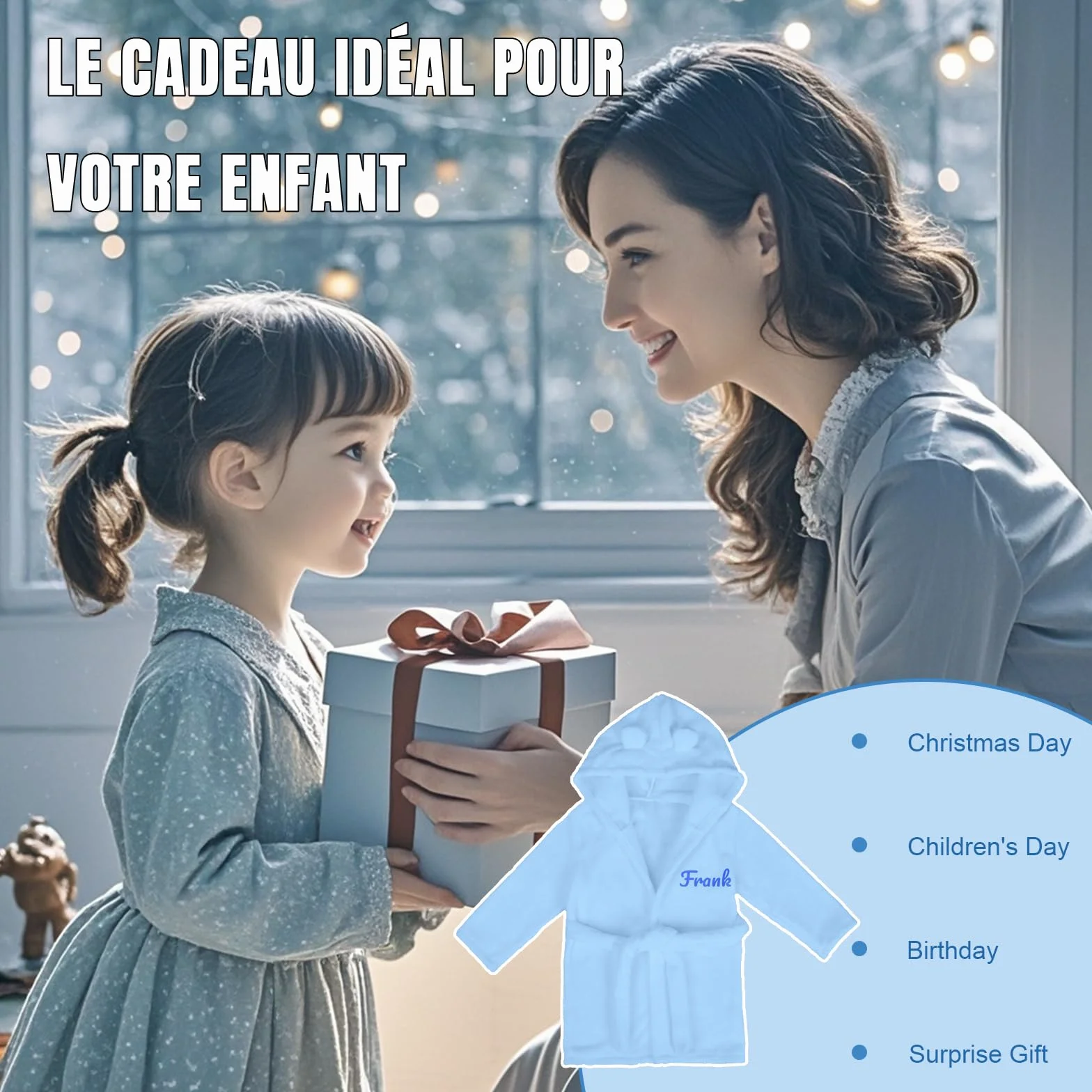 Peignoir Bébé Personnalisé avec Nom Brodé, Flanelle Douce, Cadeau Naissance