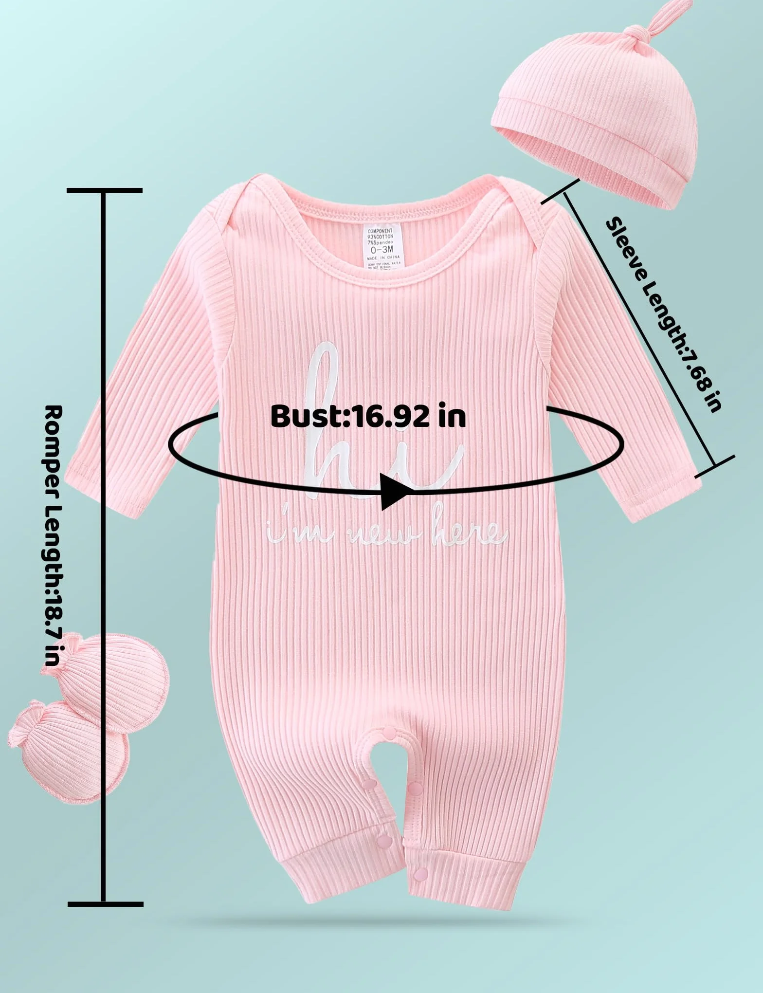 Grenouillère Bébé Garçon Fille 0-3 Mois, Ensemble 3 Pièces avec Chapeau, Pyjama Manches Longues