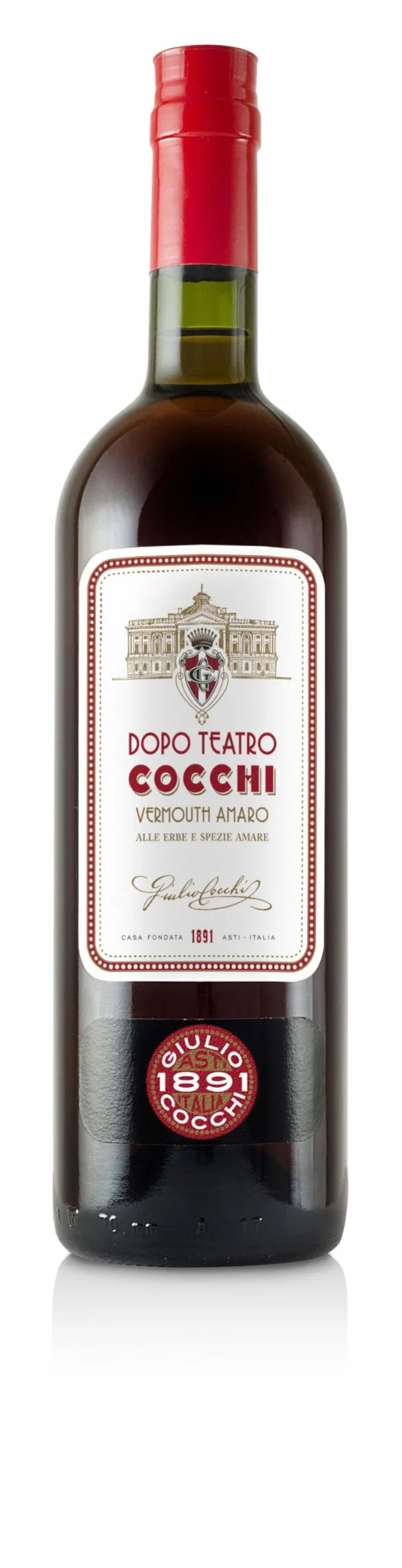 COCCHI - Amaro Dopo Teatro - Vermouth Rouge - 16% Alcool - Origine : Italie/Piémont - Notes amères et toniques - Parfait en cocktail - Bouteille 75 cl