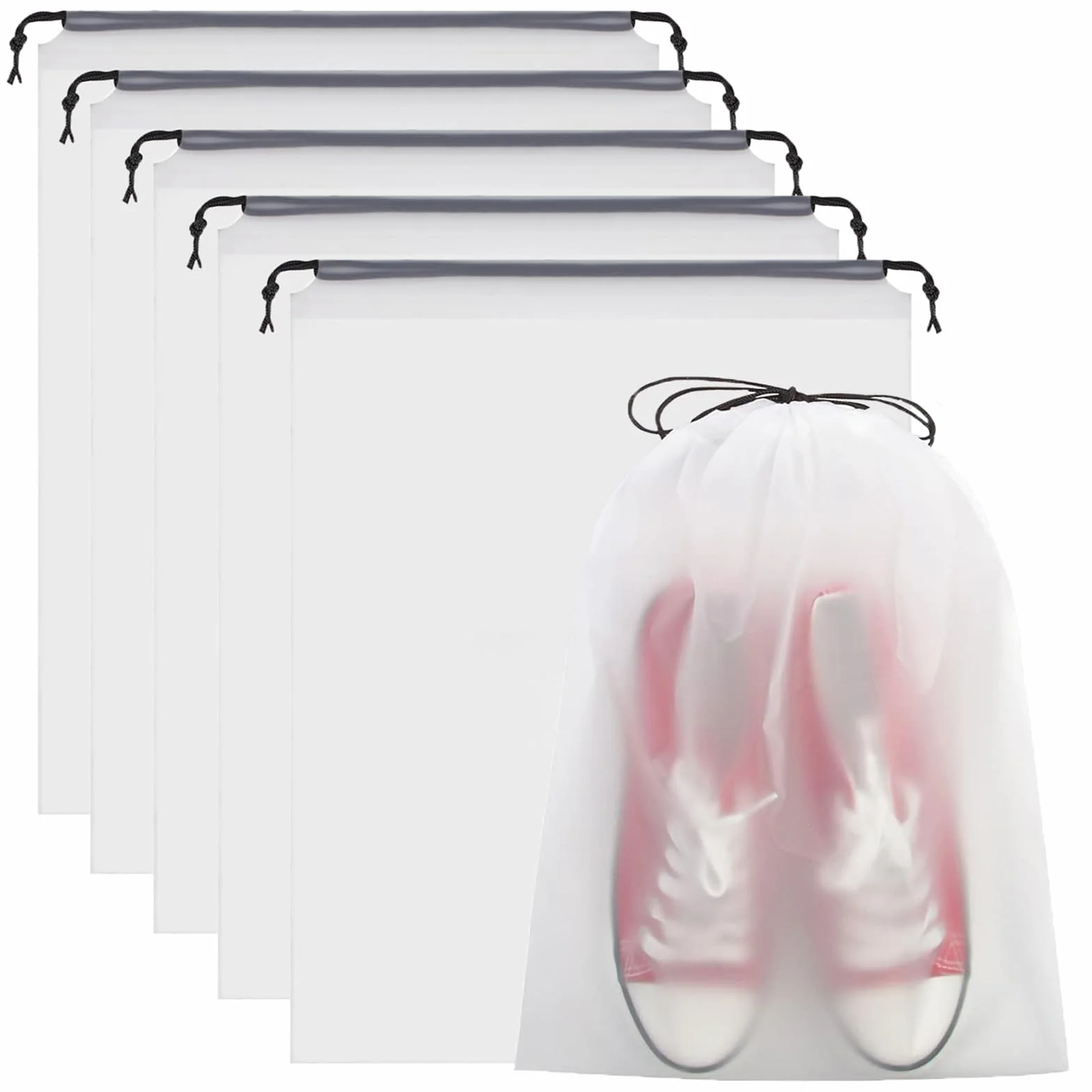 Sac à Chaussures de Voyage 5 Pièces Housses Transparentes Imperméables avec Cordon