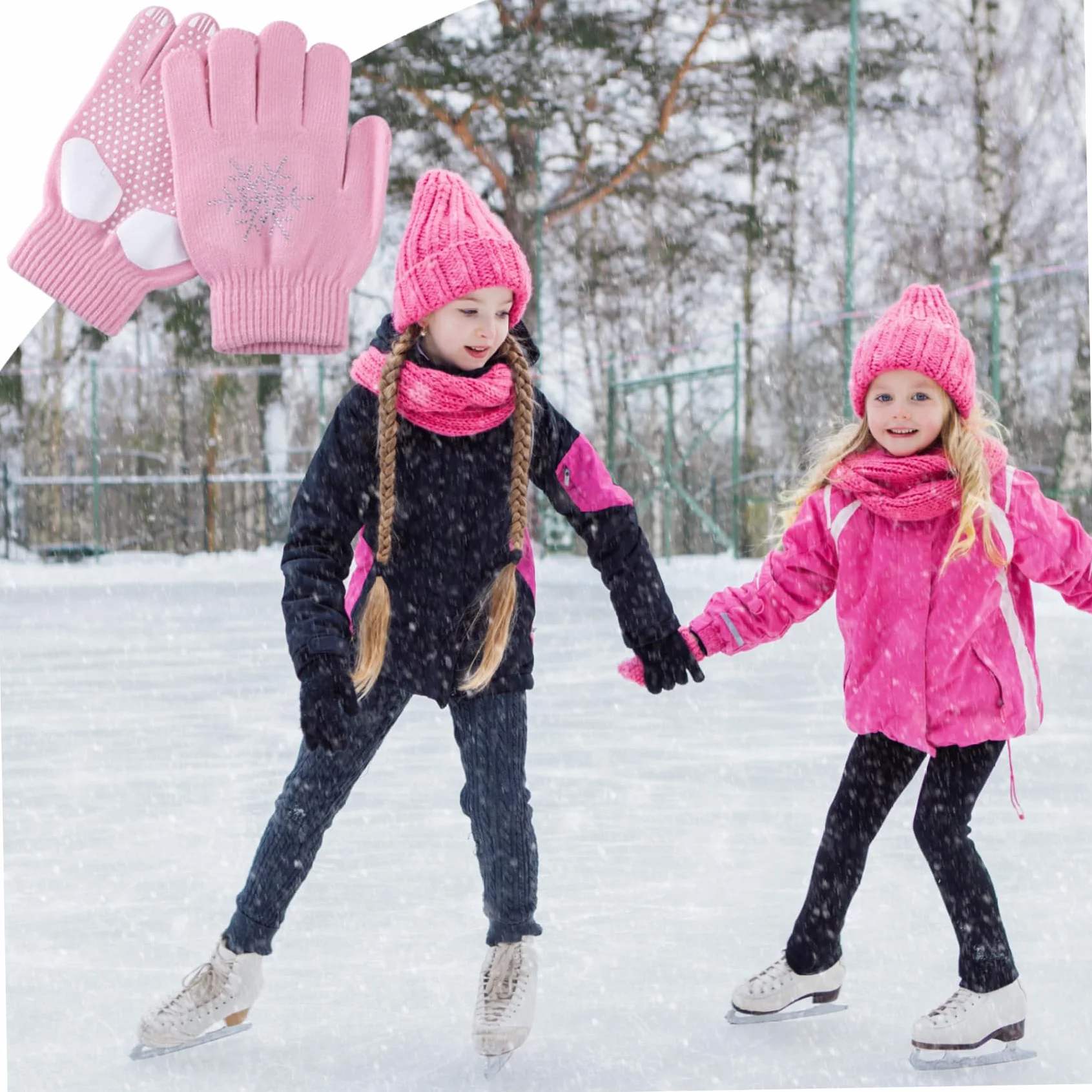Gants de Patinage Artistique Antidérapants Épais Tricotés Flocons de Neige Strass Chauds pour Cyclisme Randonnée