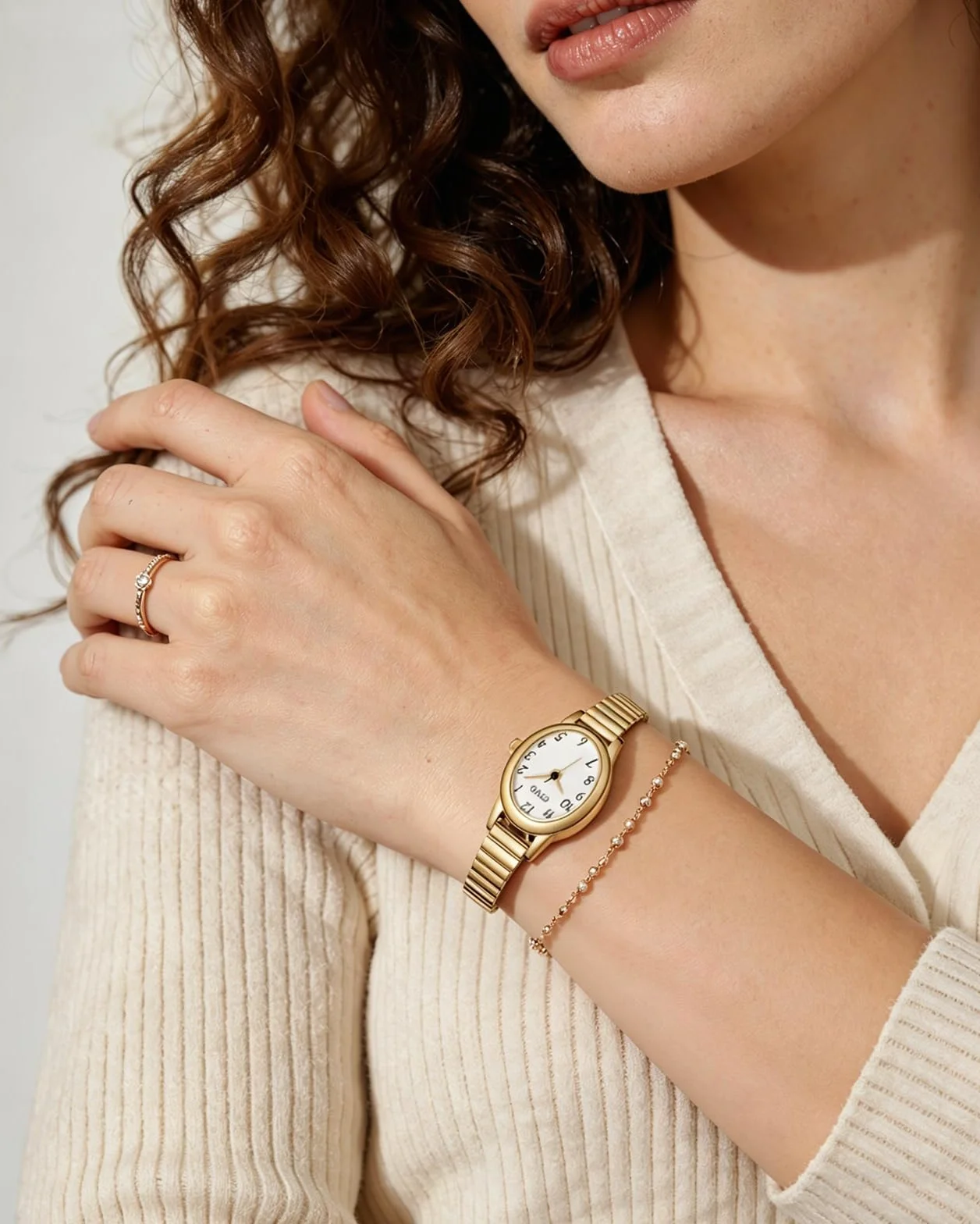 CIVO Montre Femme Dorée Petite Ovale Acier Inoxydable Élastique Argent Analogique Étanche