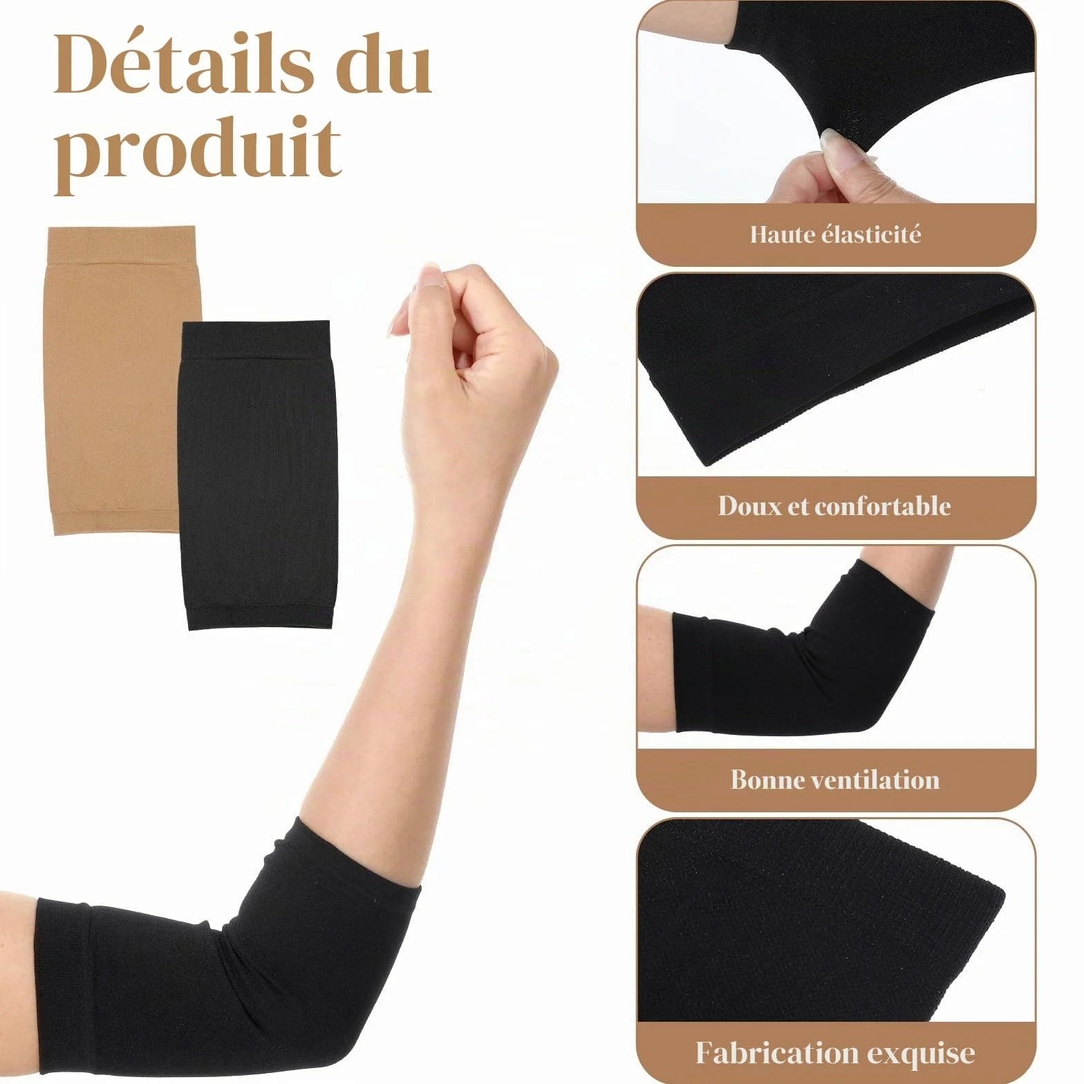 Manchons de compression anti-UV UPF 50 Lot de 2 paires Noir - Protection solaire