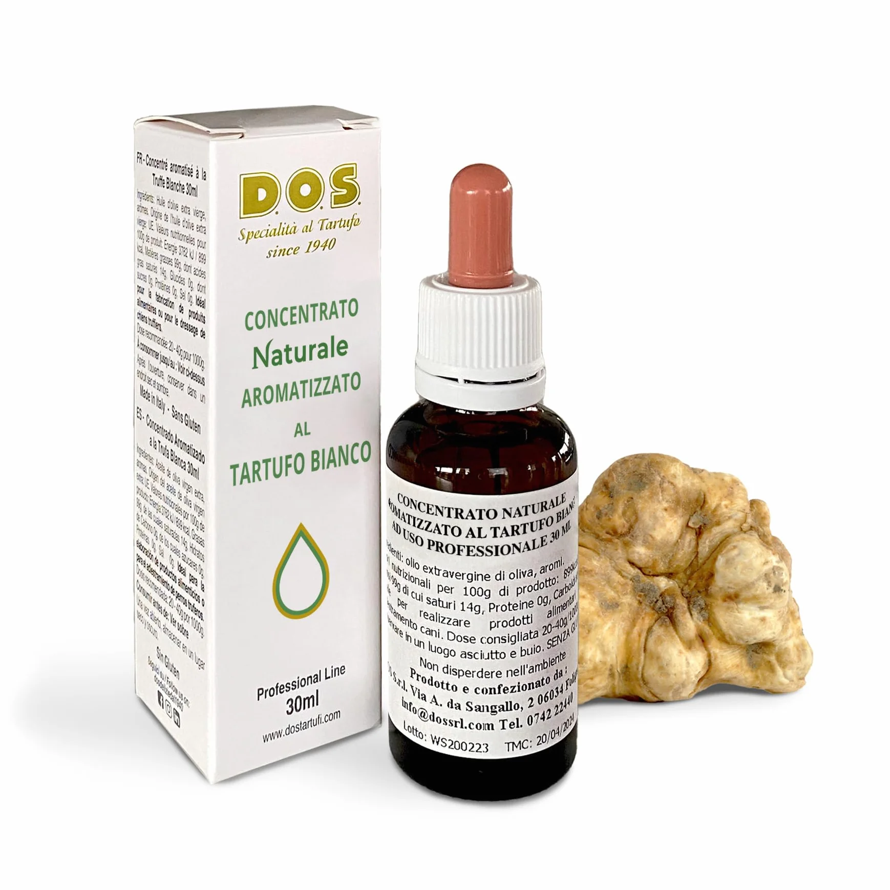 Concentré naturel aromatisé à la truffe blanche 30 ml pour usage professionnel - Concentré de truffe - Huile d'olive extra vierge - D.O.S. Specialità al Tartufo since 1940