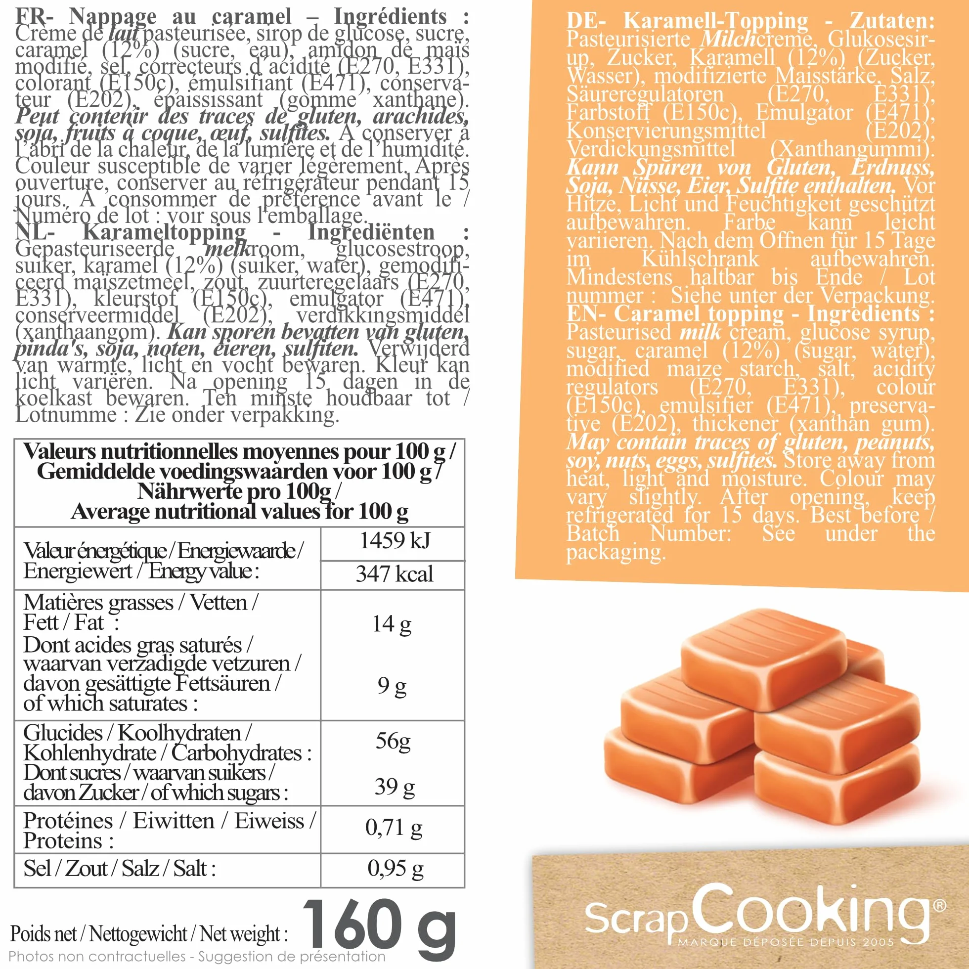 ScrapCooking - Nappage Caramel 160 g - Flacon Squeezer - Pour Topping & Décoration Gâteaux, Glaces, Yaourts, Crêpes & Gaufres - Déco Alimentaire Pâtisserie - 8562