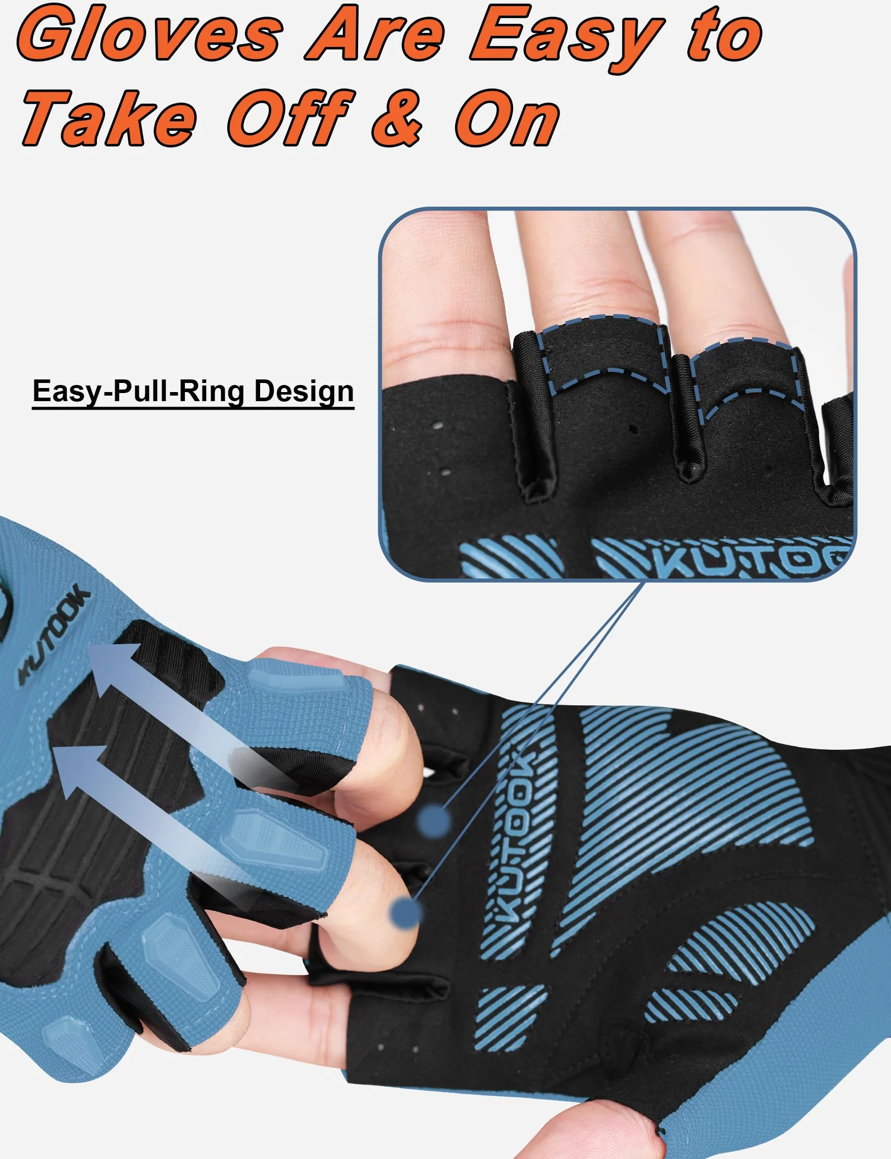 KUTOOK Gants de Cyclisme pour Hommes VTT à Demi-Doigts avec Protection du Poignet d'été Contre Les Chocs