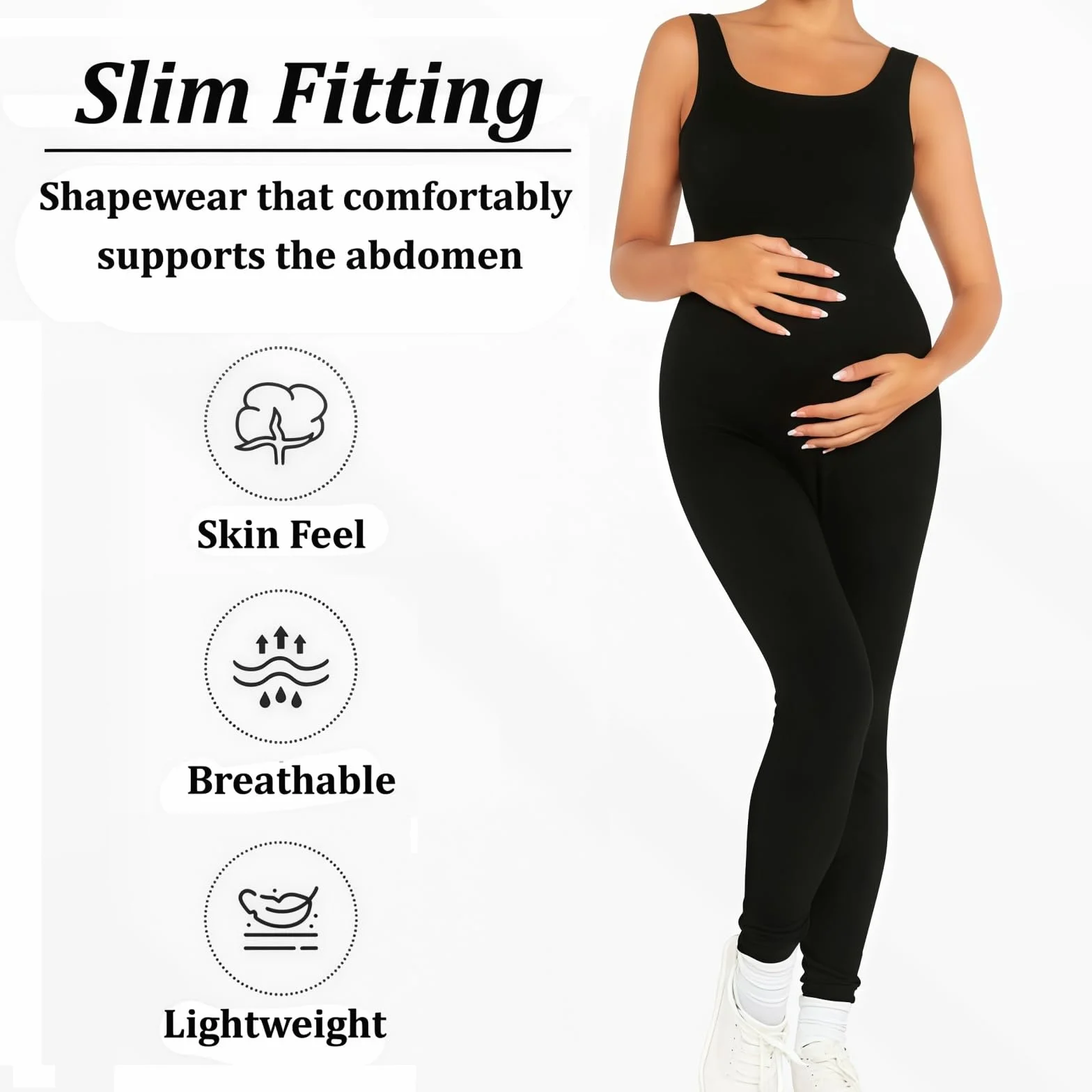 Combinaison de Grossesse sans Manche Noire Yoga Legging Body sans Couture Col U Longueur Totale Combinaison Sport Ajustée