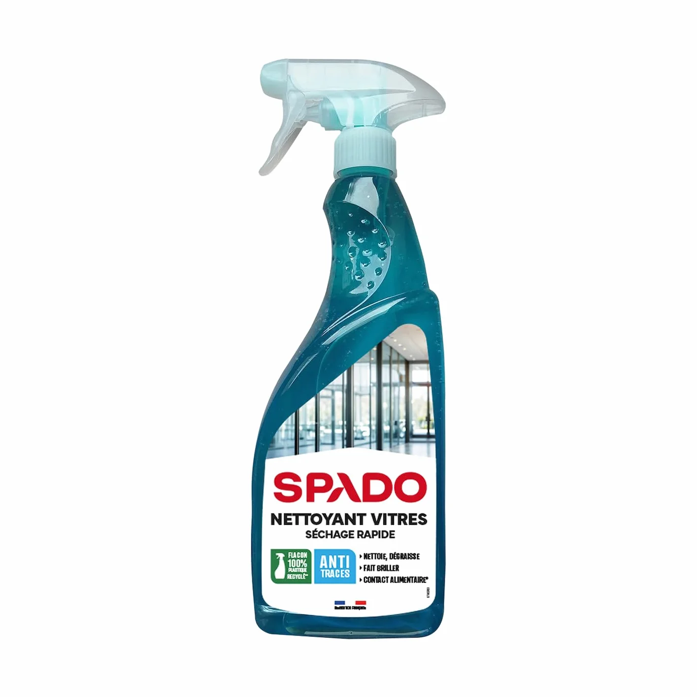 SPADO - Nettoyant vitre - Multi surfaces - Sans traces - Fait briller - Séchage rapide - Contact surfaces alimentaire - flacon 100% recyclé - 750 ML - Fabrication française