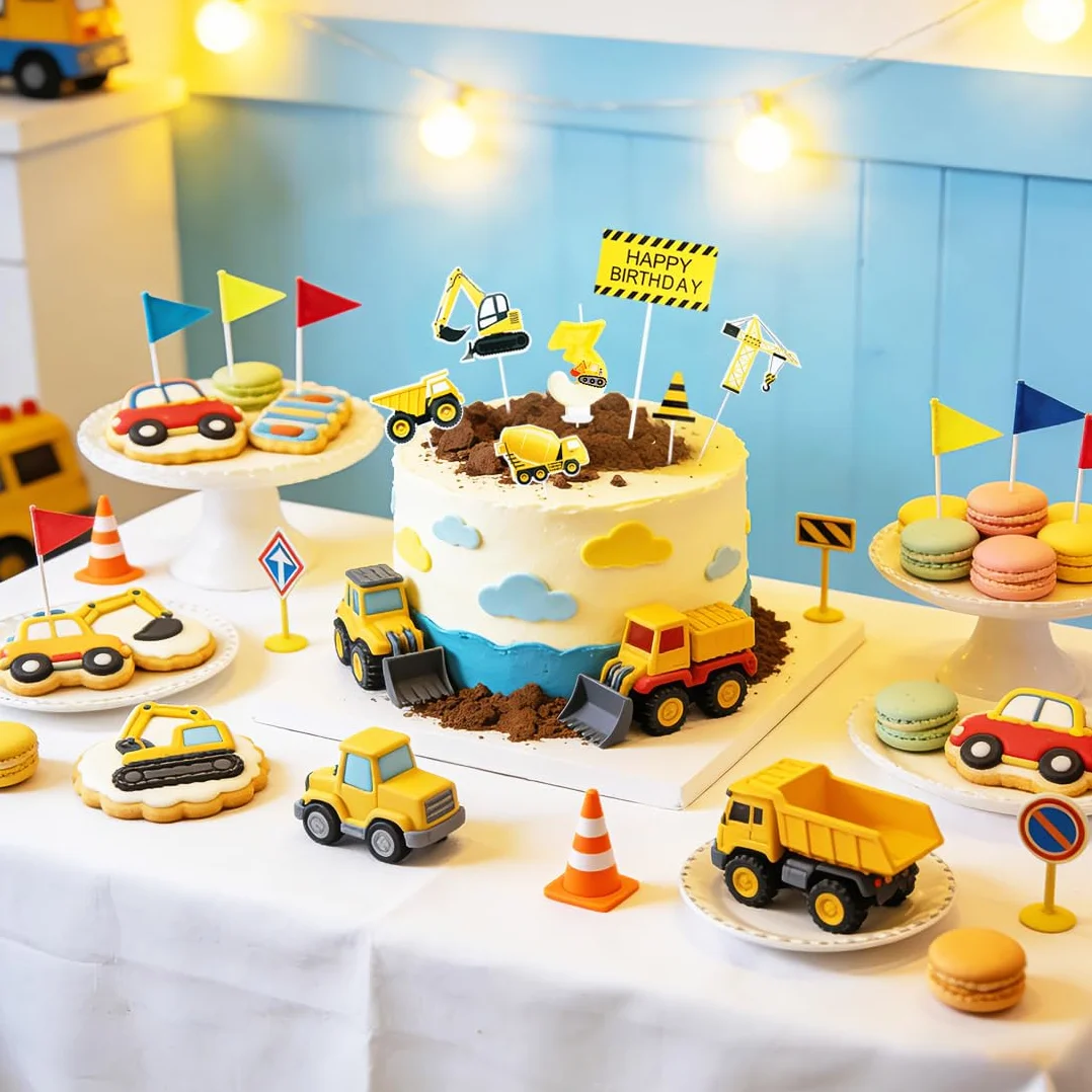 Bougie Anniversaire 3 Ans Construction, Bougies d'Anniversaire Chiffres 3,Véhicules Gateau Cake Topper pour Décorations de Fournitures de Fête d'Anniversaire Construction de Garçons