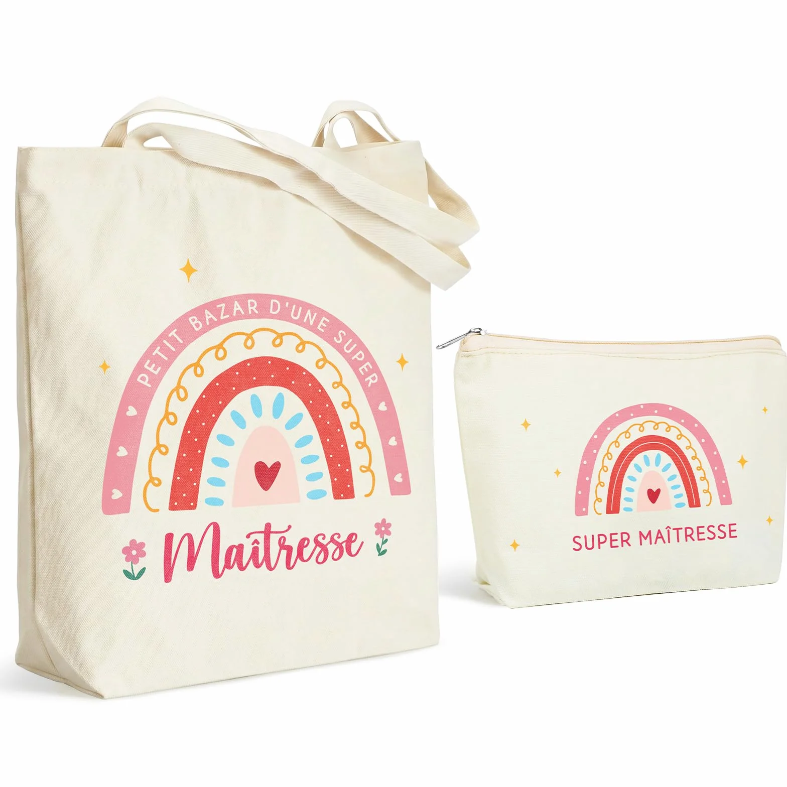Sac en Toile Fourre-Tout Super Maitresse avec Trousse à Crayon