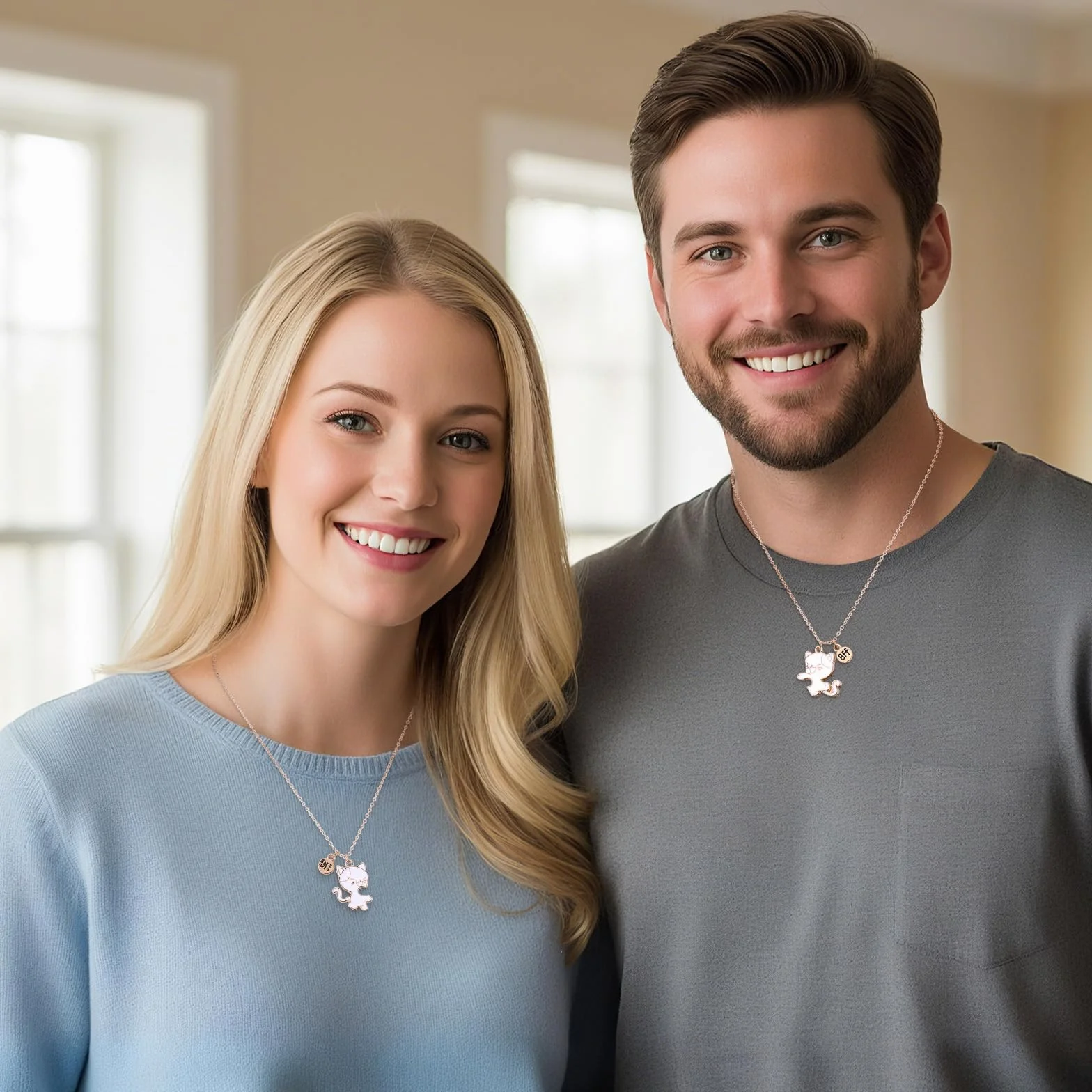 SHENLIU Lot de 2 chaînes d'amitié en forme de chat doré avec pendentif magnétique pour anniversaire, Noël