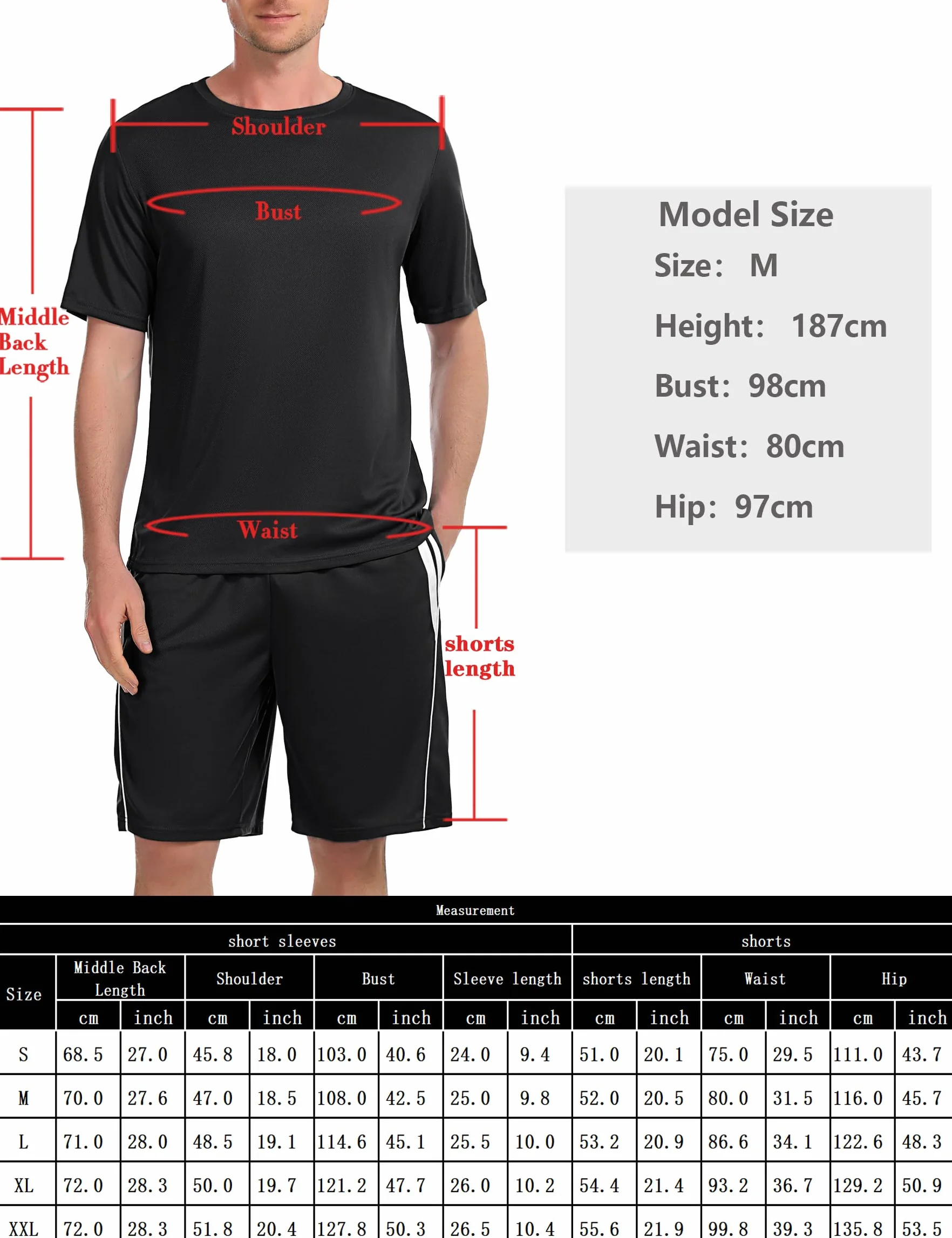 Nieery Ensemble de Sport Court Homme - T-Shirts et Shorts d'Entraînement - Manches Courtes