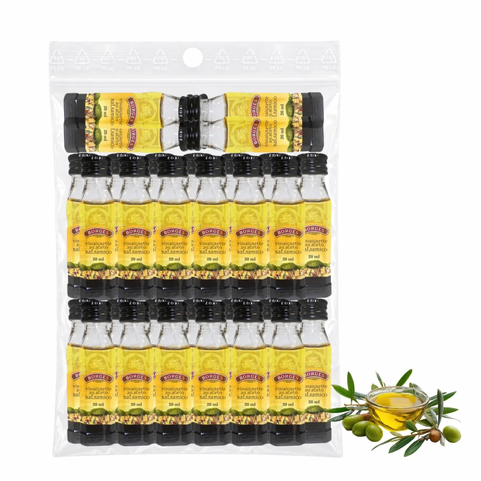 BORGES | 30 Mignonettes de vinaigrette au vinaigre balsamique | Portions Individuelles de 20 ml refermables et pratique à emporter