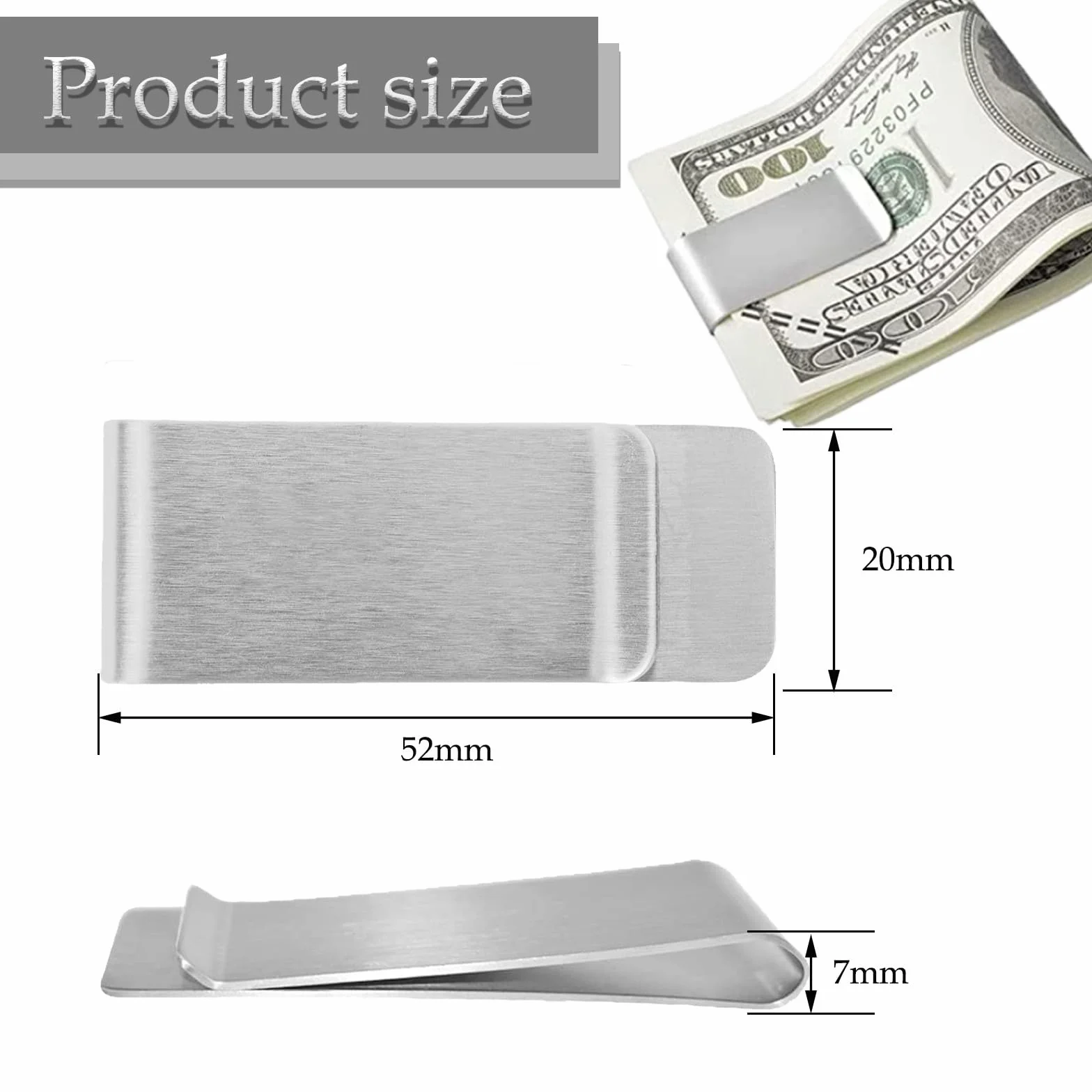 Pince à Billets en Acier Inoxydable 2 Pièces - Portefeuille Clips Porte-Cartes Argent