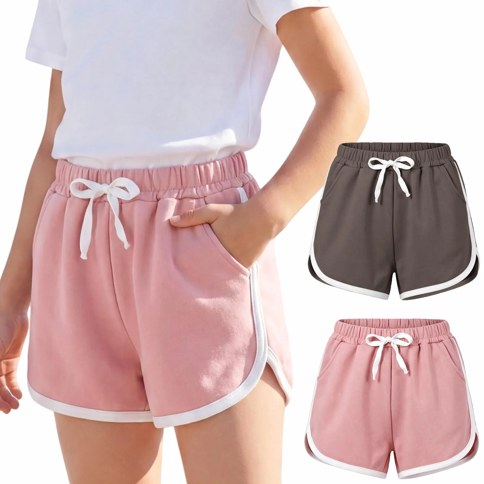 Shorts Fille Lot de 2 Coton Respirant Pantalon Court Taille élastique Sports Danse Gymnastique 4-14 Ans