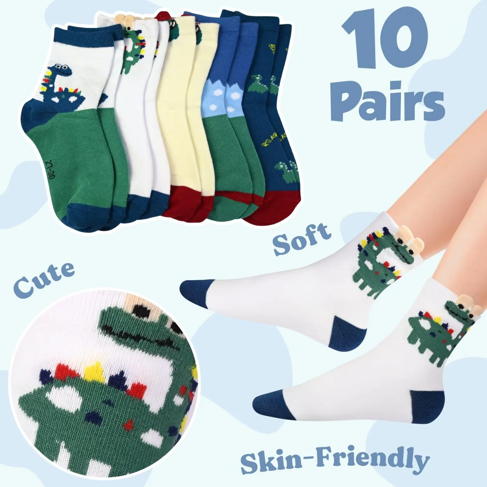 Chaussettes Enfant Fille Garçon 10 Paires Coton Animaux Multicolore 23-38