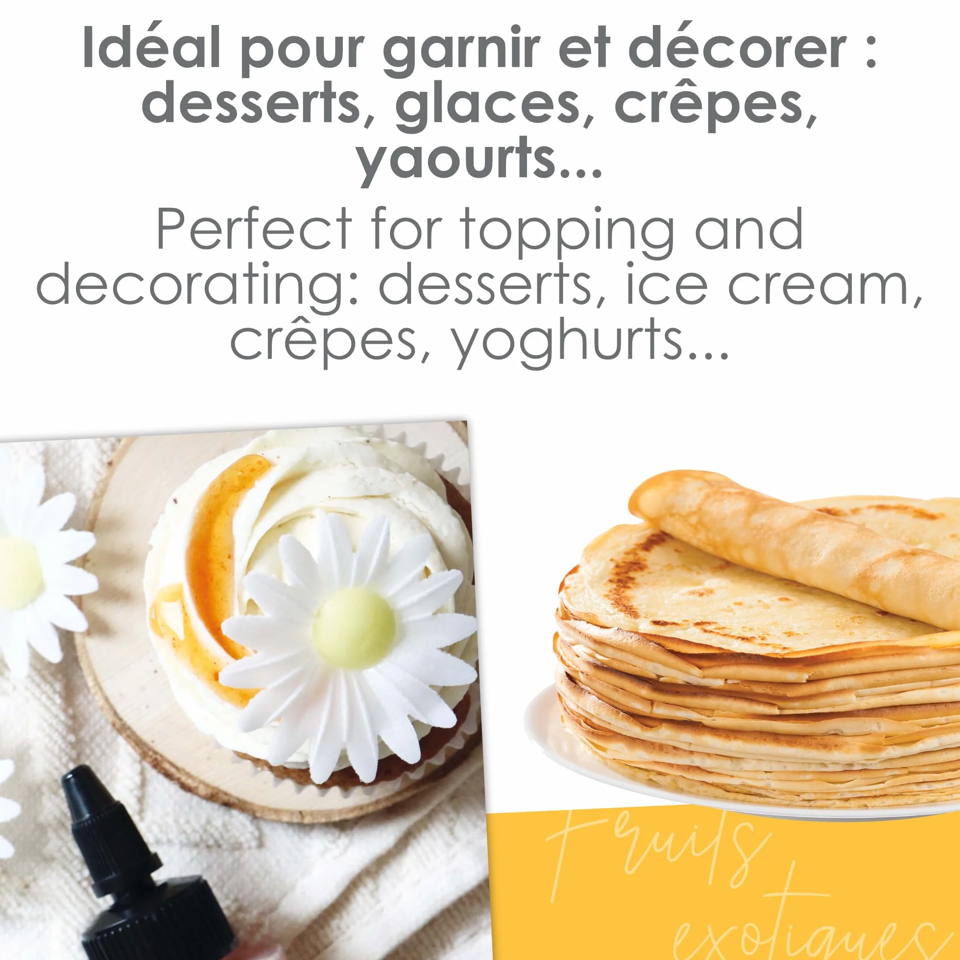 ScrapCooking - Nappage Fruits Exotiques 165 g - Flacon Squeezer - Pour Topping & Décoration Gâteaux, Glaces, Yaourts, Crêpes & Gaufres - Déco Alimentaire Pâtisserie - 8565