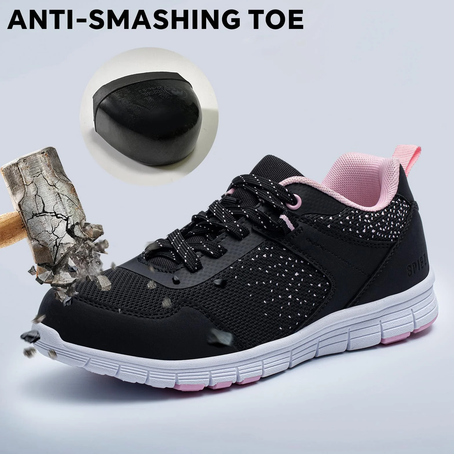 SPIEZ Chaussures de Sécurité Femme Légère Anti-crevaison Anti-écrasement Basket Travail Confortables EU35 Noir-Rose