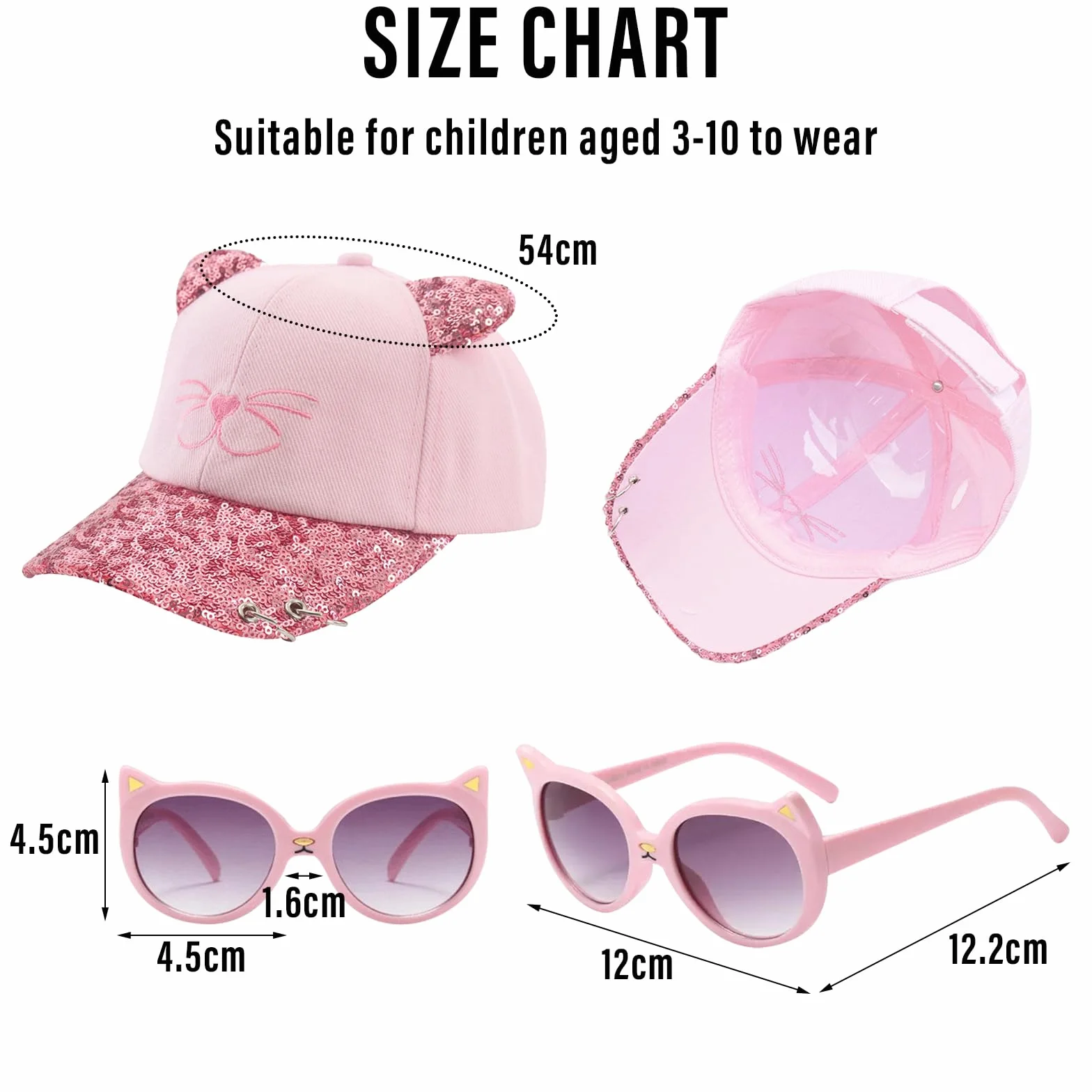 Casquette De Baseball Fille 3-8 Ans Protection UV Ensemble Chapeau Et Lunettes Soleil Taille Unique Réglable Queue De Cheval