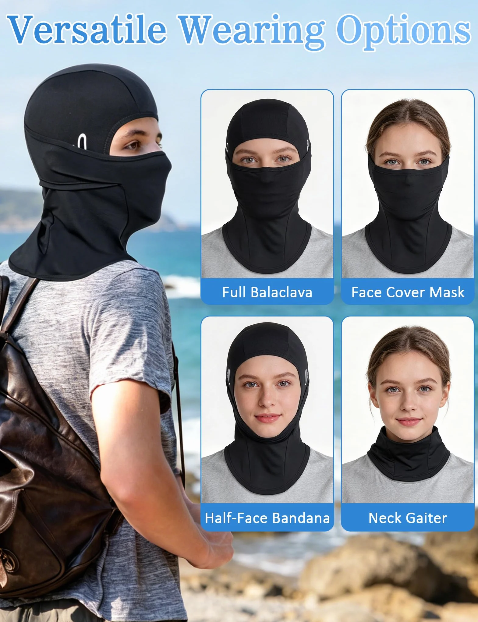 Becellen Cagoule Moto Noir Multifonction Anti-Solaire Respirant Balaclava Multi-Usage Tour de Cou Léger