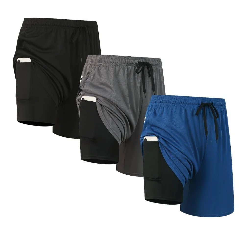 Shorts de sport 2 en 1 homme séchage rapide poches Lot de 3