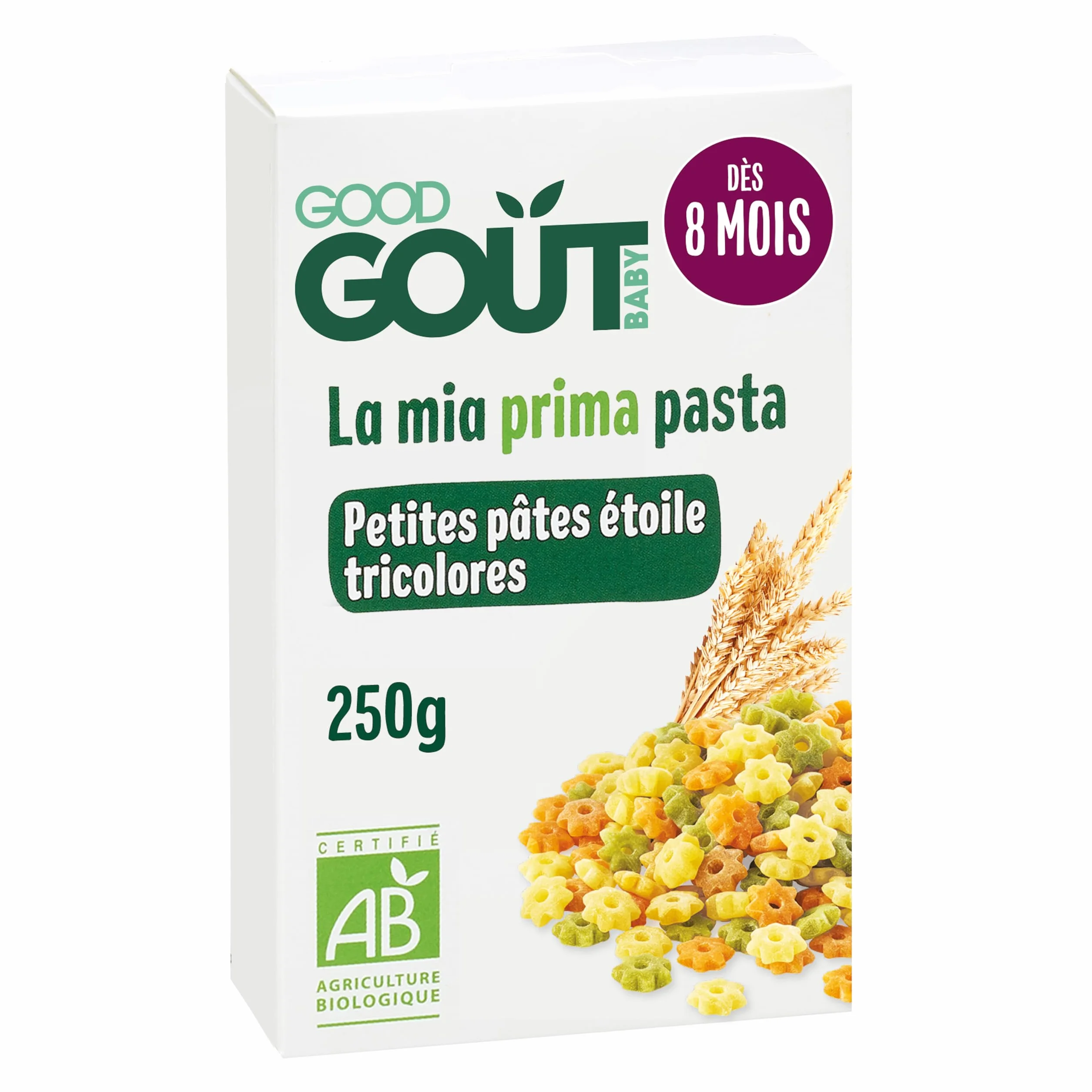 GOOD GOÛT - Petites Pâtes Étoiles Tricolores - Dès 8 Mois - Fondantes - Fabriquées En Italie - Cuisson 11 Min - 250g