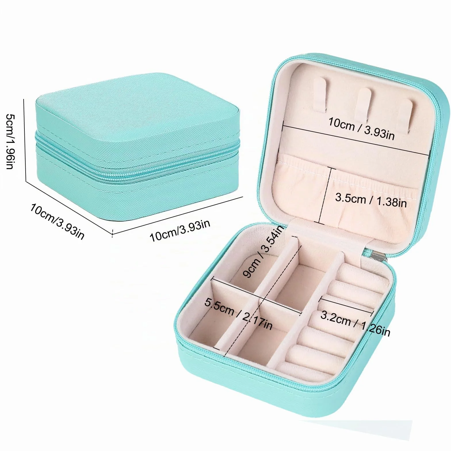 AiQInu Boîte à Bijoux de Voyage, Petite Coffret PU-Leder Rangement pour Bagues, Boucles, Colliers (Bleu)