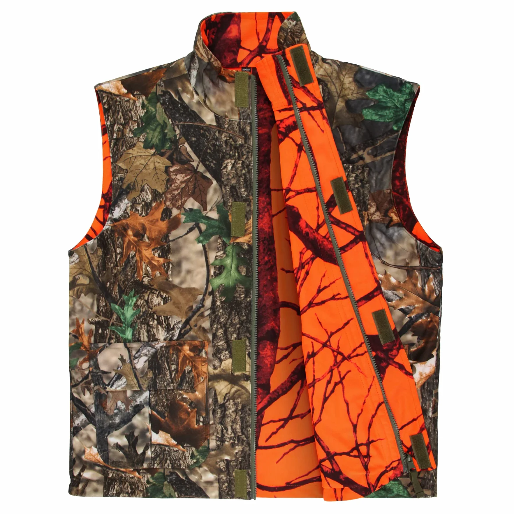 GUGULUZA Gilet de Chasse Orange Camo Réversible Multi-Poches