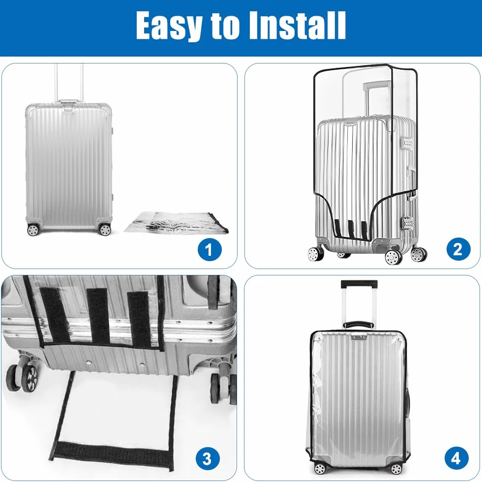 Housse Valise Protection 3 Pièces 20+24+28 Pouces PVC Transparent Étanche Poussière pour Trolley Voyage