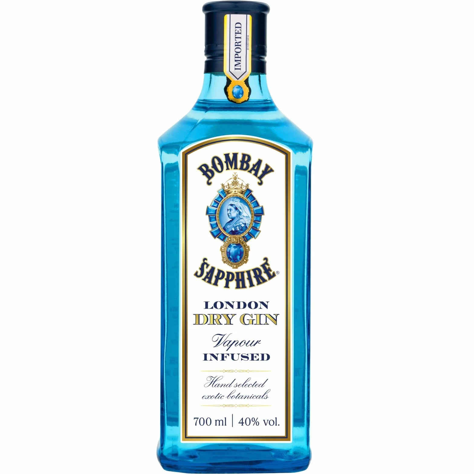 Bombay Sapphire London Dry Gin, 40 % vol., 70 cl / 700 ml, Un Spiritueux Infusé à la Vapeur, Élaboré à Partir de 10 Plantes Aromatiques Rigoureusement Sélectionnées à la Main