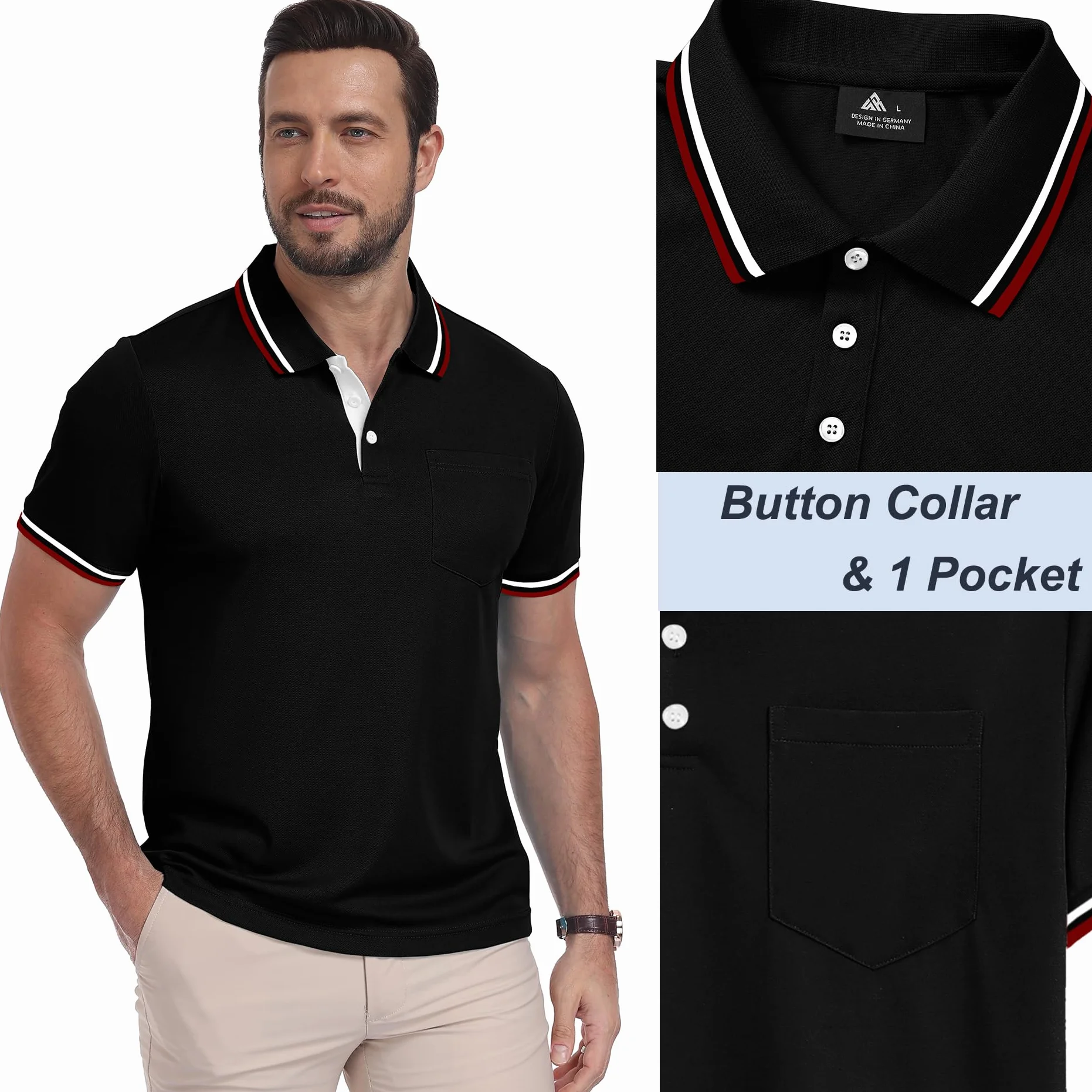 ZITY Lot de 3 Polo Homme Manches Courtes Léger T Shirt Boutons Respirant