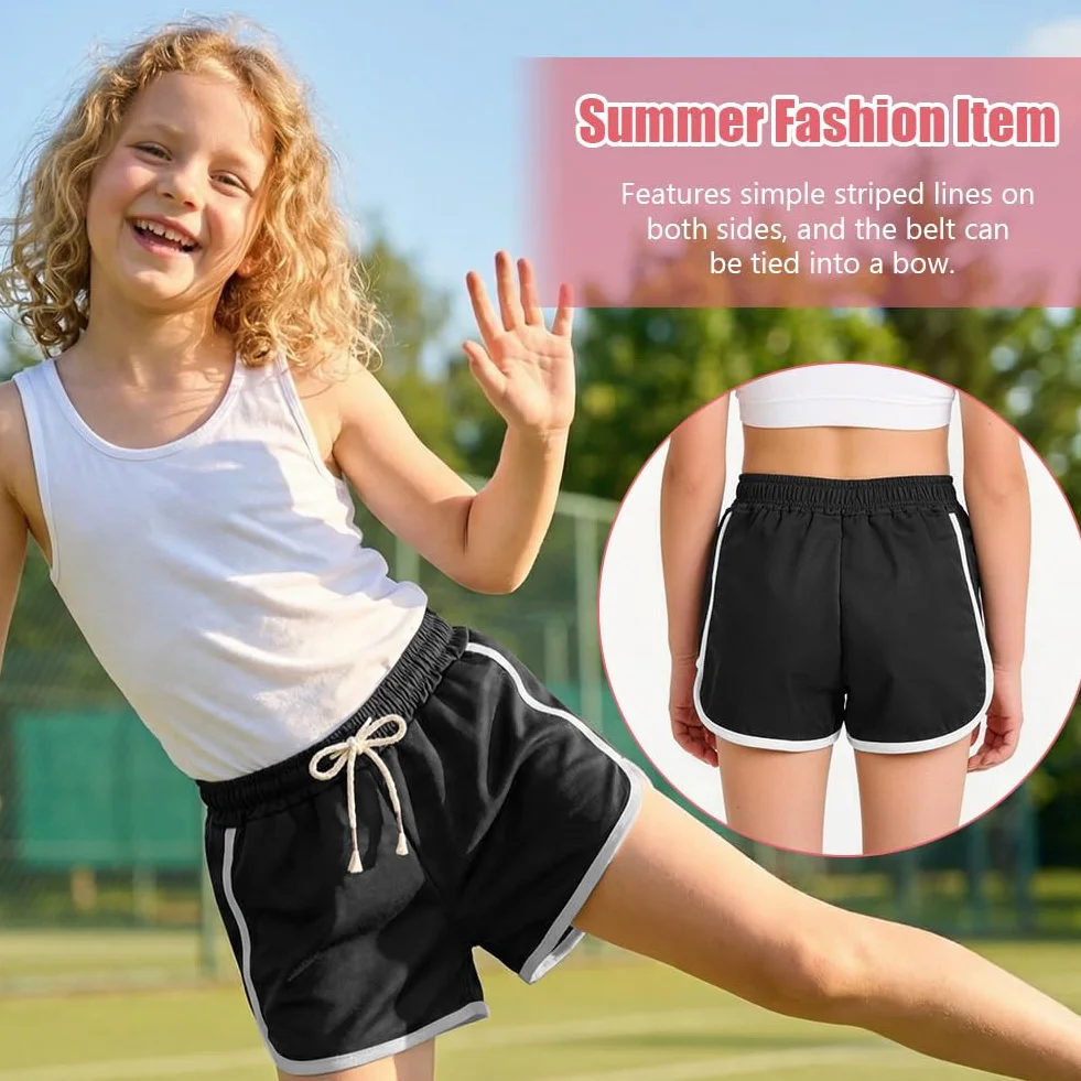 Short de Sport Fille DiULi en Coton Élastique Respirant pour Course à Pied, Taille Haute avec Cordons, 2PCS Noir + Rose