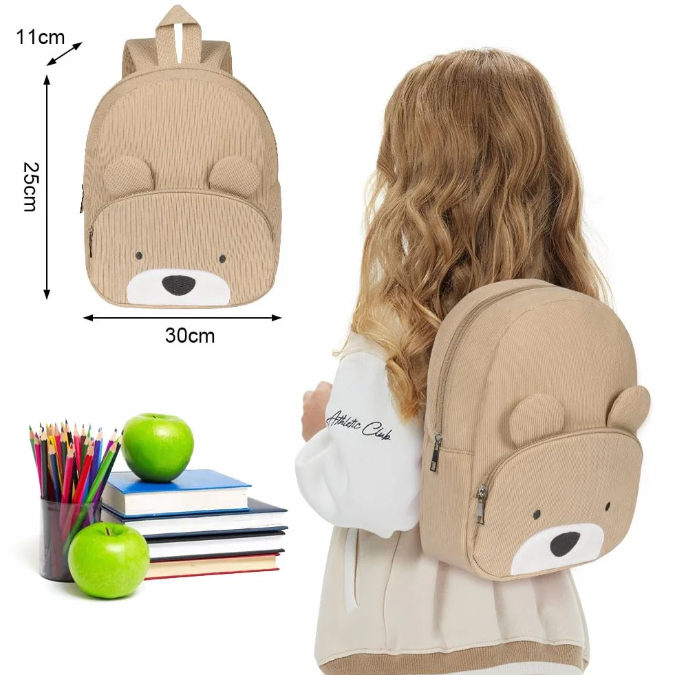 Sac à Dos Velours Côtelé pour Enfants, Maternelle Fille Garçon, Ours Chiot Broderie Bebe Crèche Scolaire