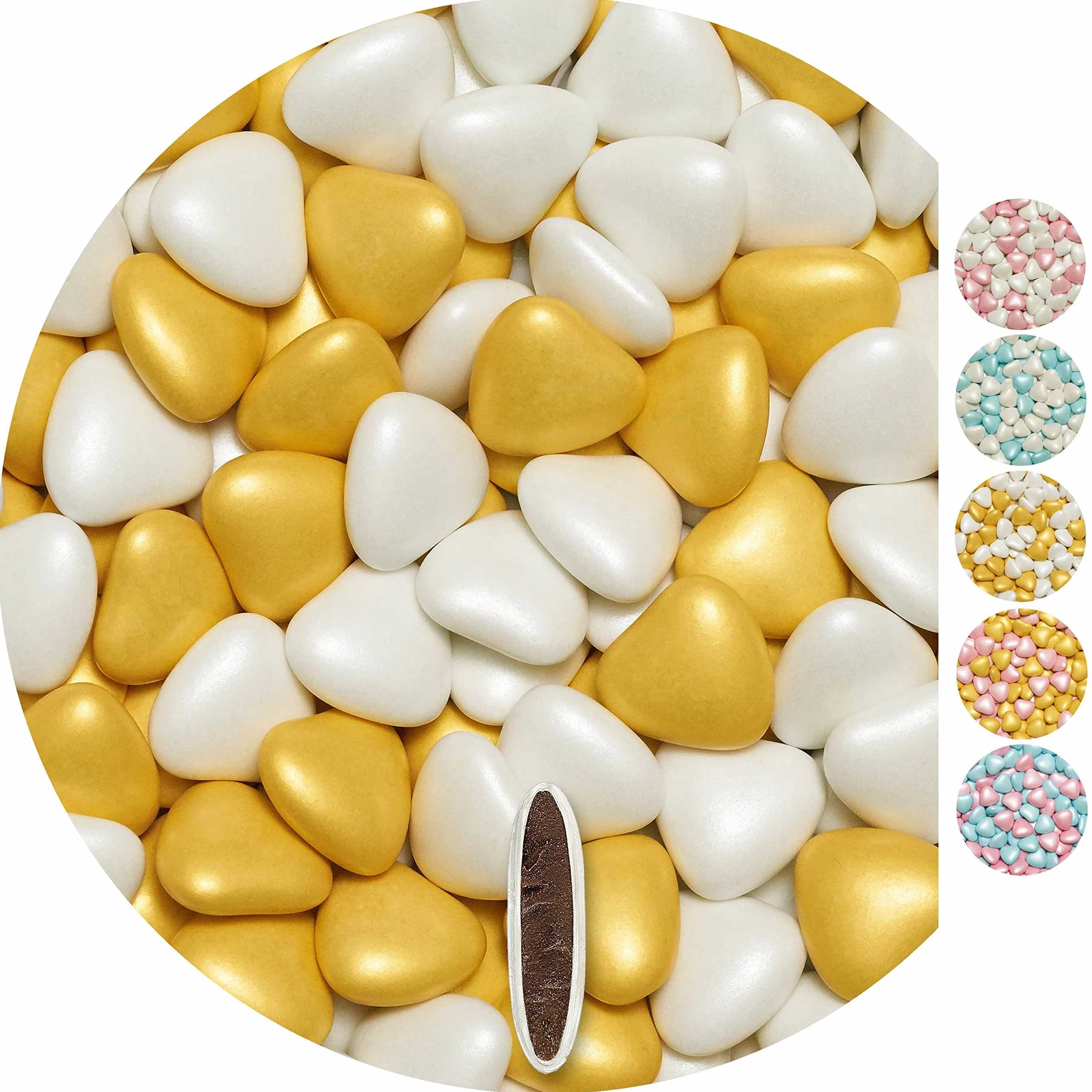 EinsSein 1kg Dragees mariage au chocolat cœur Mix médium blanc-or perle baptême communion amandes feter et recevoir fêter de fete couleur pas cher aux bombe tag voir mes etui contenant boite