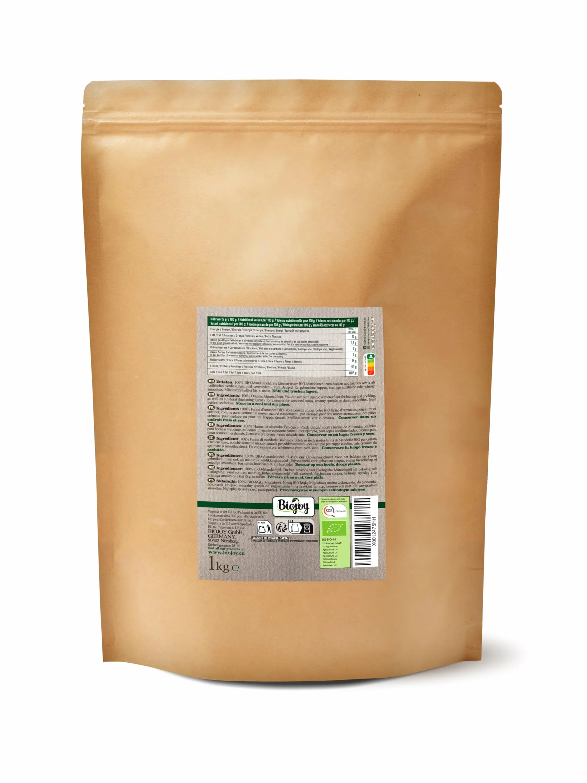 Biojoy Farine d’amandes BIO (1 kg), Amande moulue, sans additifs
