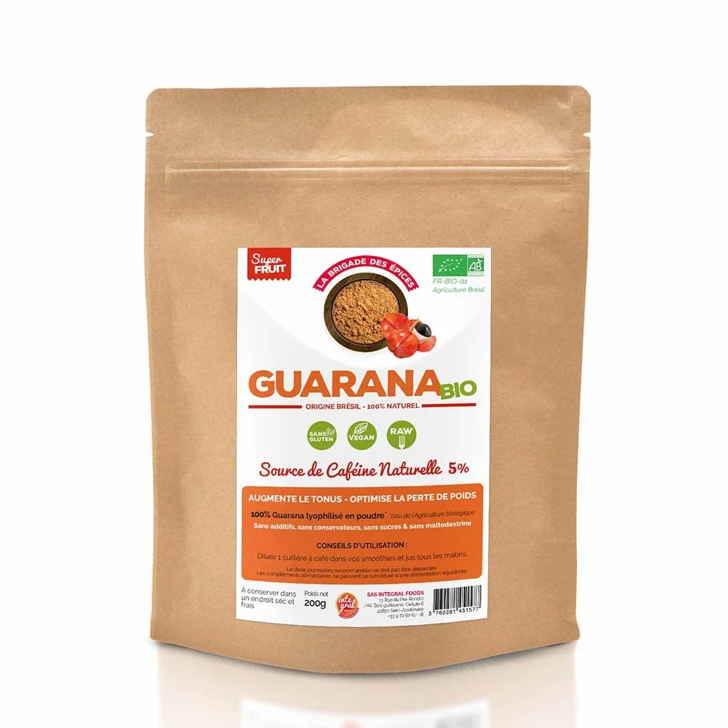 La Brigade des Épices - Guarana BIO lyophilisé en poudre - 200g - 5% de Caféine NATURELLE – SANS maltodextrine & SANS Additifs – Origine BRÉSIL - Conditionné en France I TONIFIANT